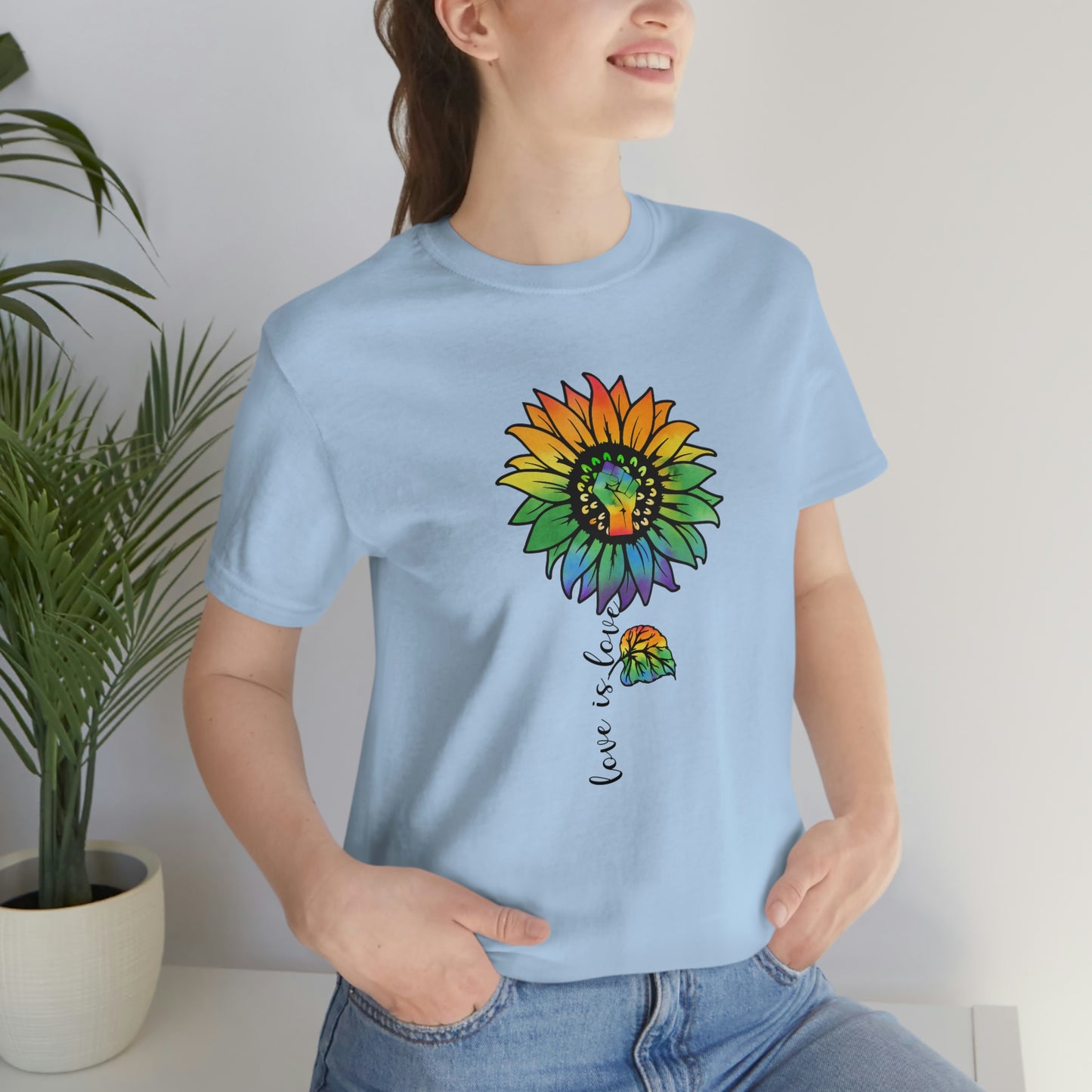 Love is Love Sunflower LGBTQIA Print Unisex Jersey Short Sleeve Tee