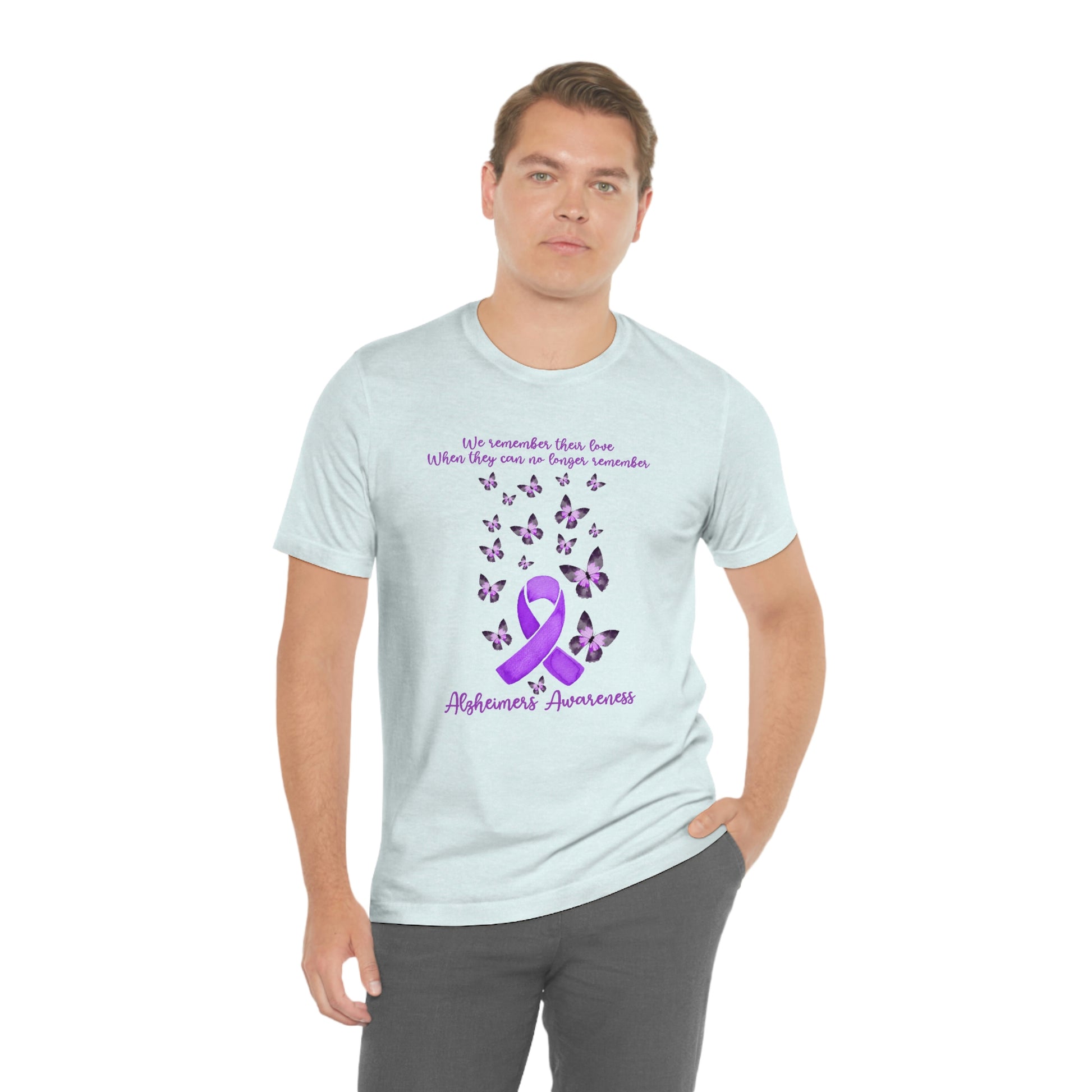 We Remember Their Love When They Can No Longer Remember Alzheimer's Awareness Print Unisex Jersey Short Sleeve Tee
