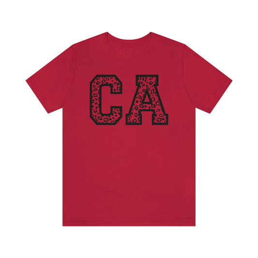 California CA Leopard Print Unisex Jersey Short Sleeve Tee Tshirt T-shirt