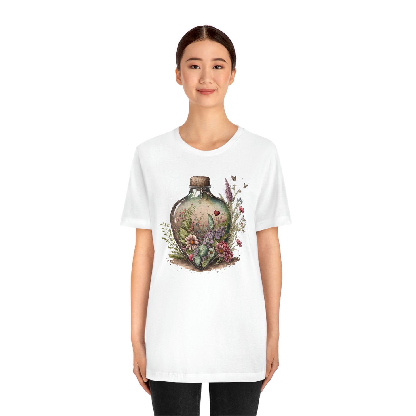 Vintage Bottle Floral Unisex Jersey Short Sleeve Tee