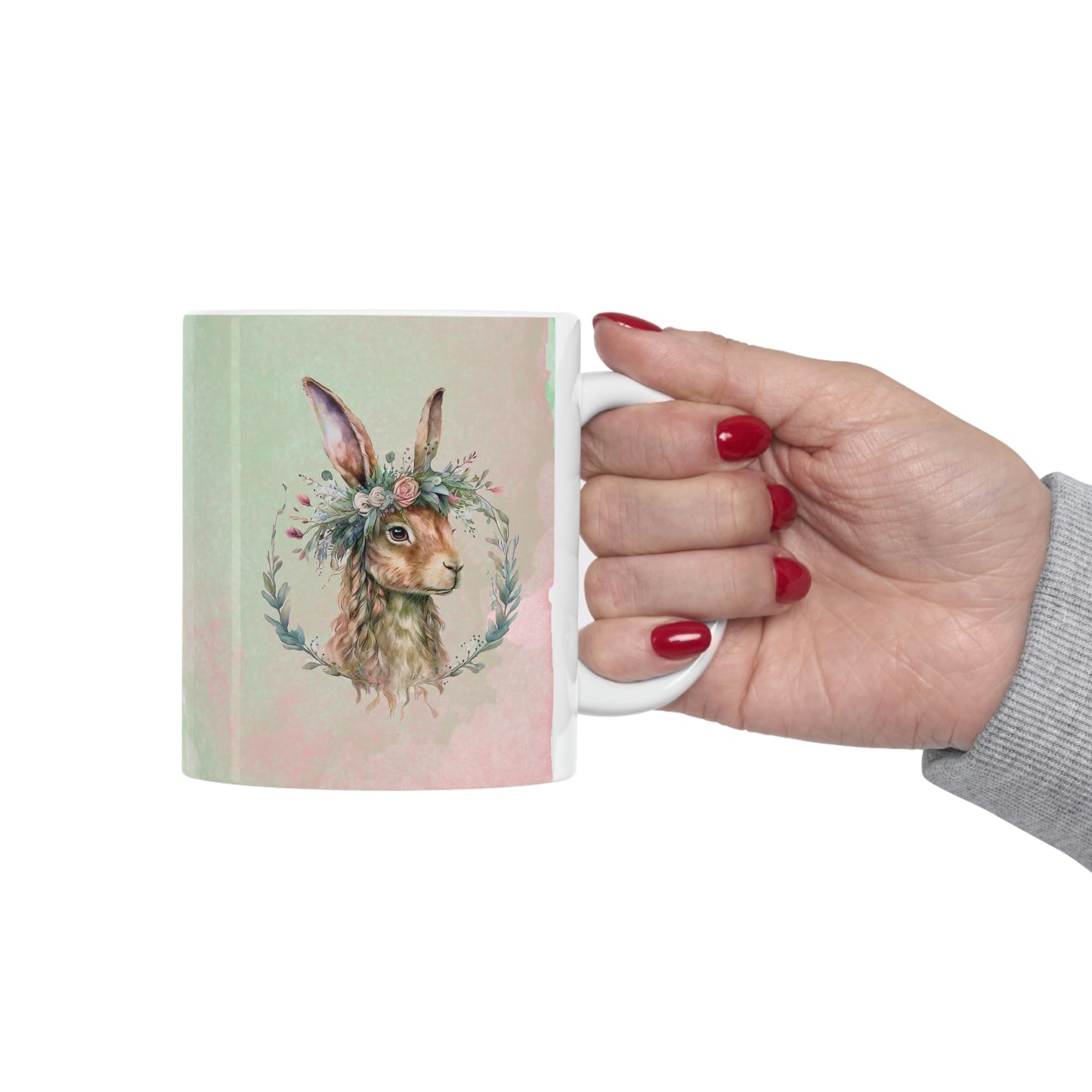 Rabbit in Flowers Watercolor Ceramic Mug 11oz