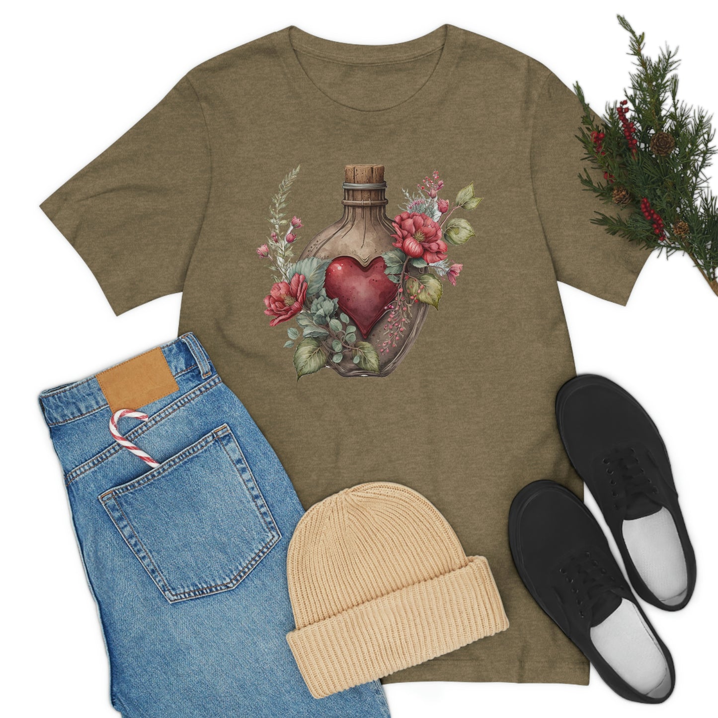 Vintage Bottle Floral Unisex Jersey Short Sleeve Tee