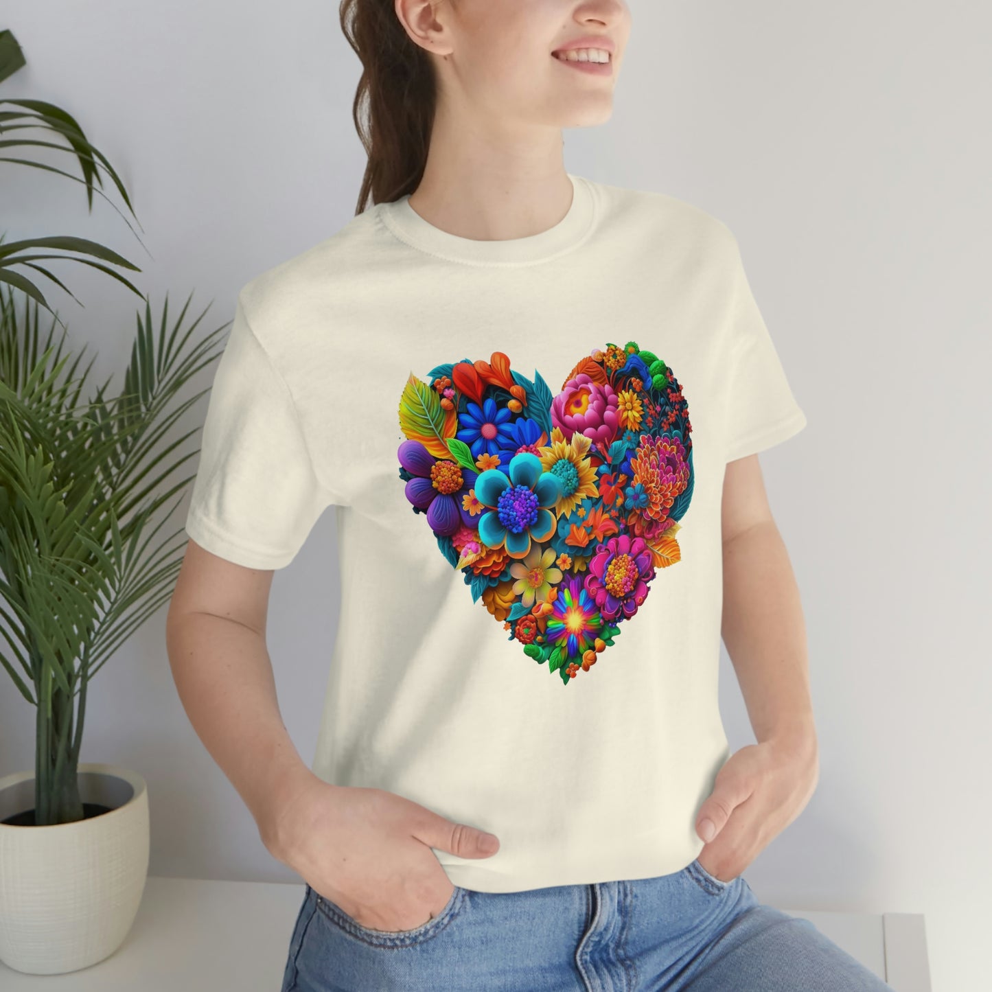 Bright Floral Heart Unisex Jersey Short Sleeve Tee