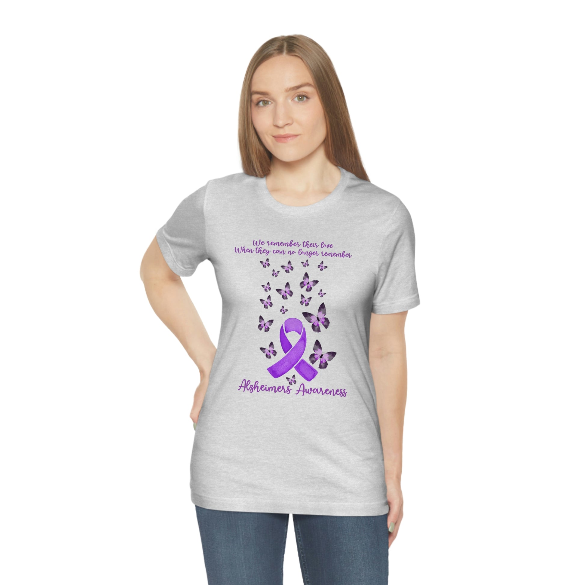We Remember Their Love When They Can No Longer Remember Alzheimer's Awareness Print Unisex Jersey Short Sleeve Tee