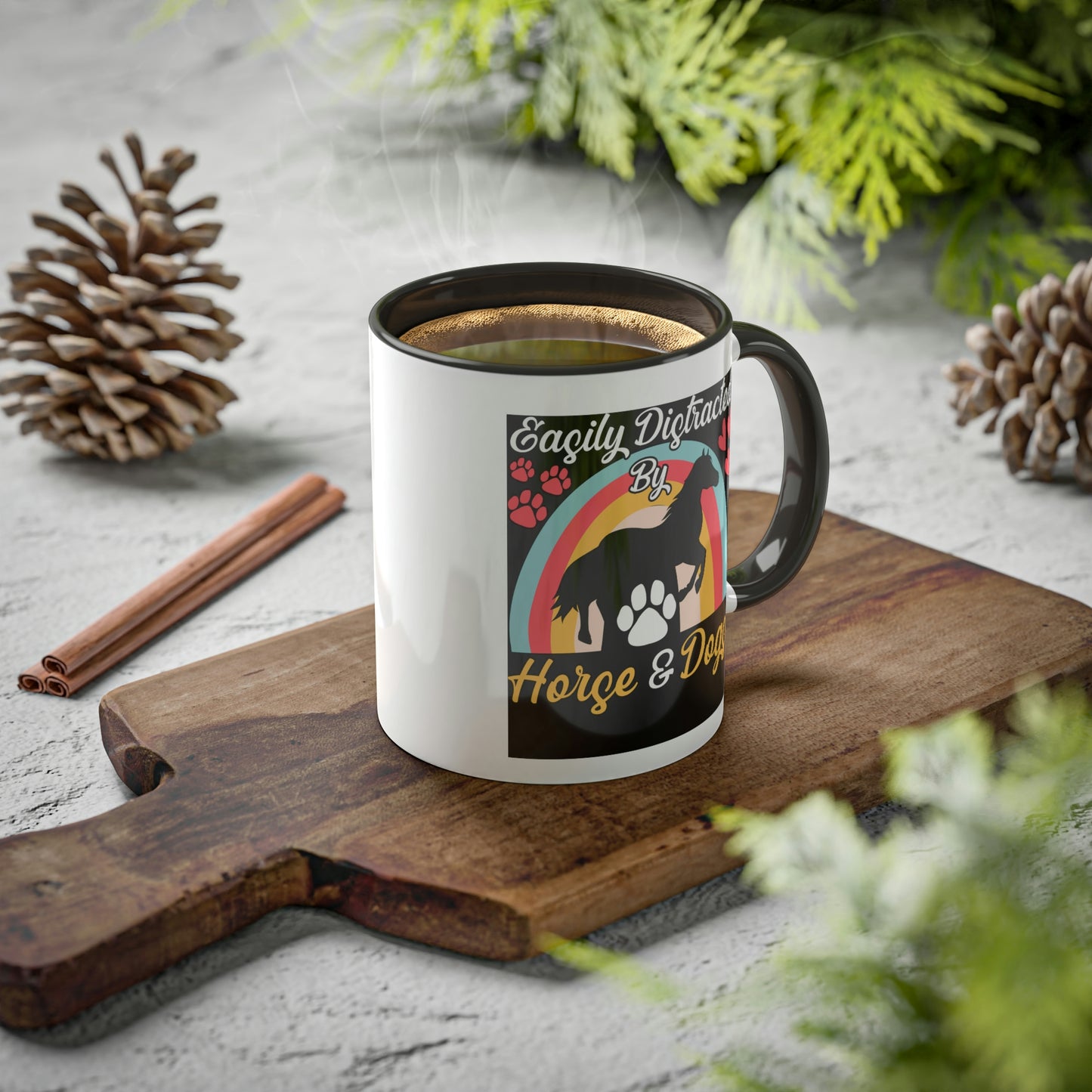 Easily Distracted by Horses and Dogs Accent Mug, 11oz