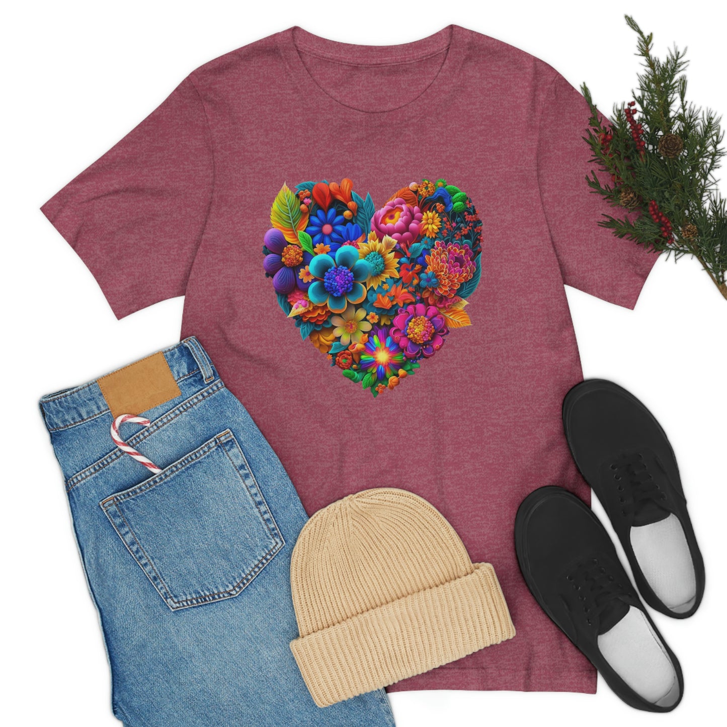 Bright Floral Heart Unisex Jersey Short Sleeve Tee