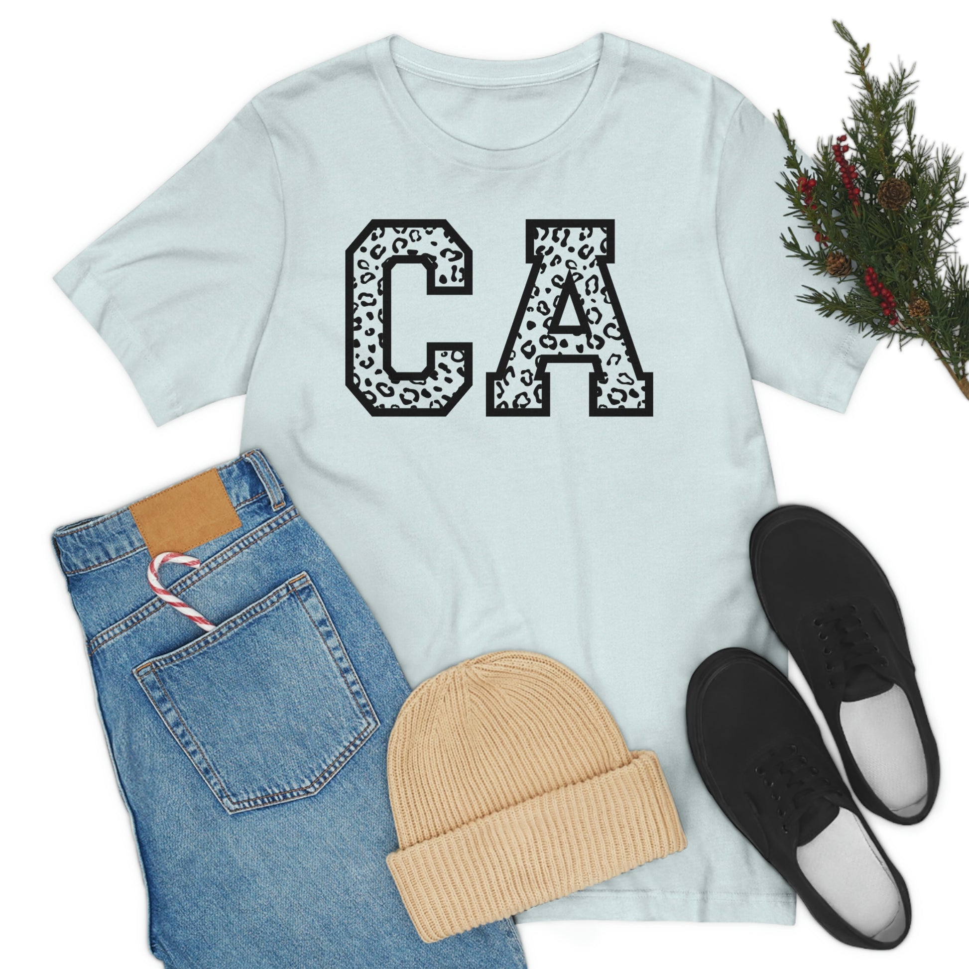 California CA Leopard Print Unisex Jersey Short Sleeve Tee Tshirt T-shirt