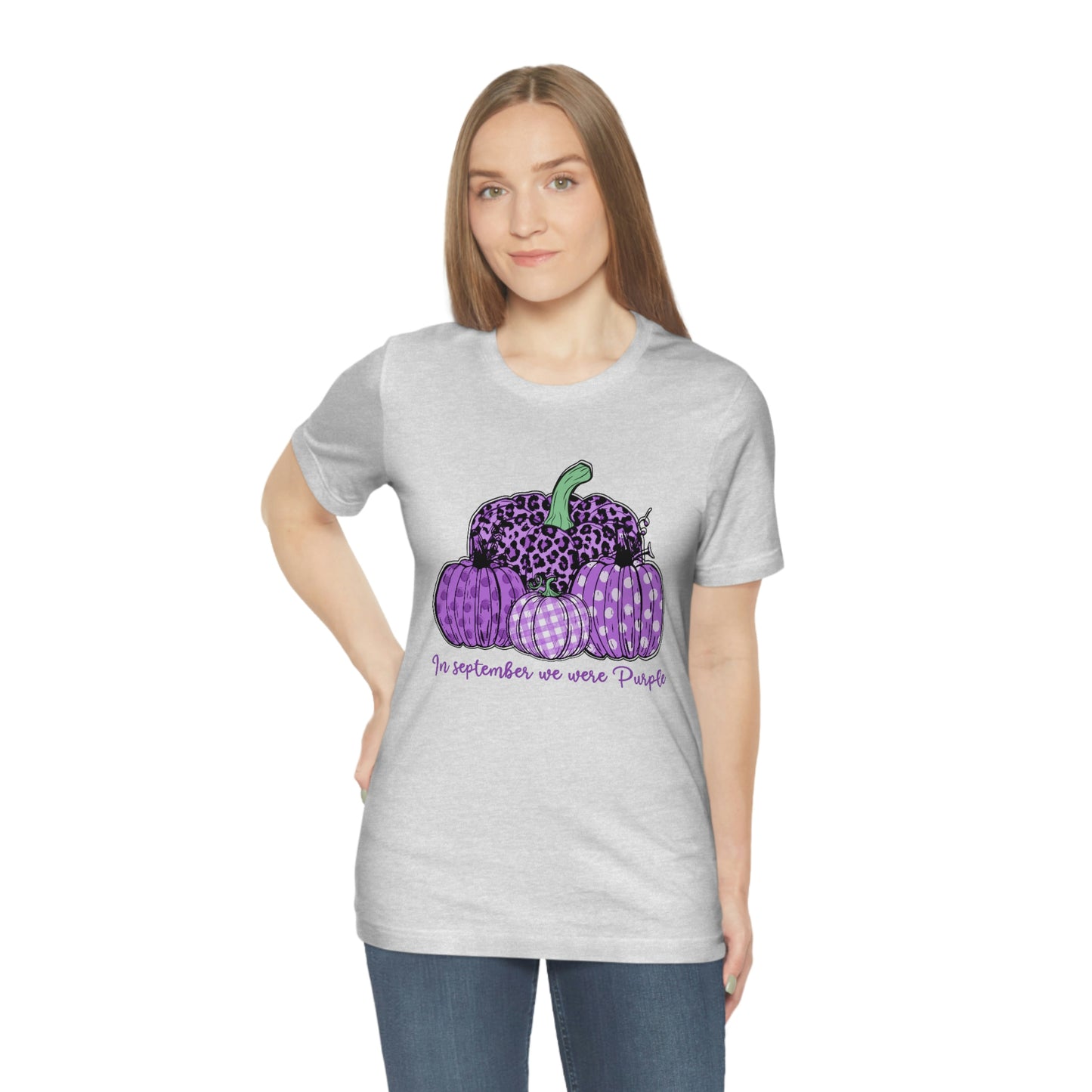 In September We Wear Purple Alzheimer's Print Unisex Jersey Short Sleeve Tee