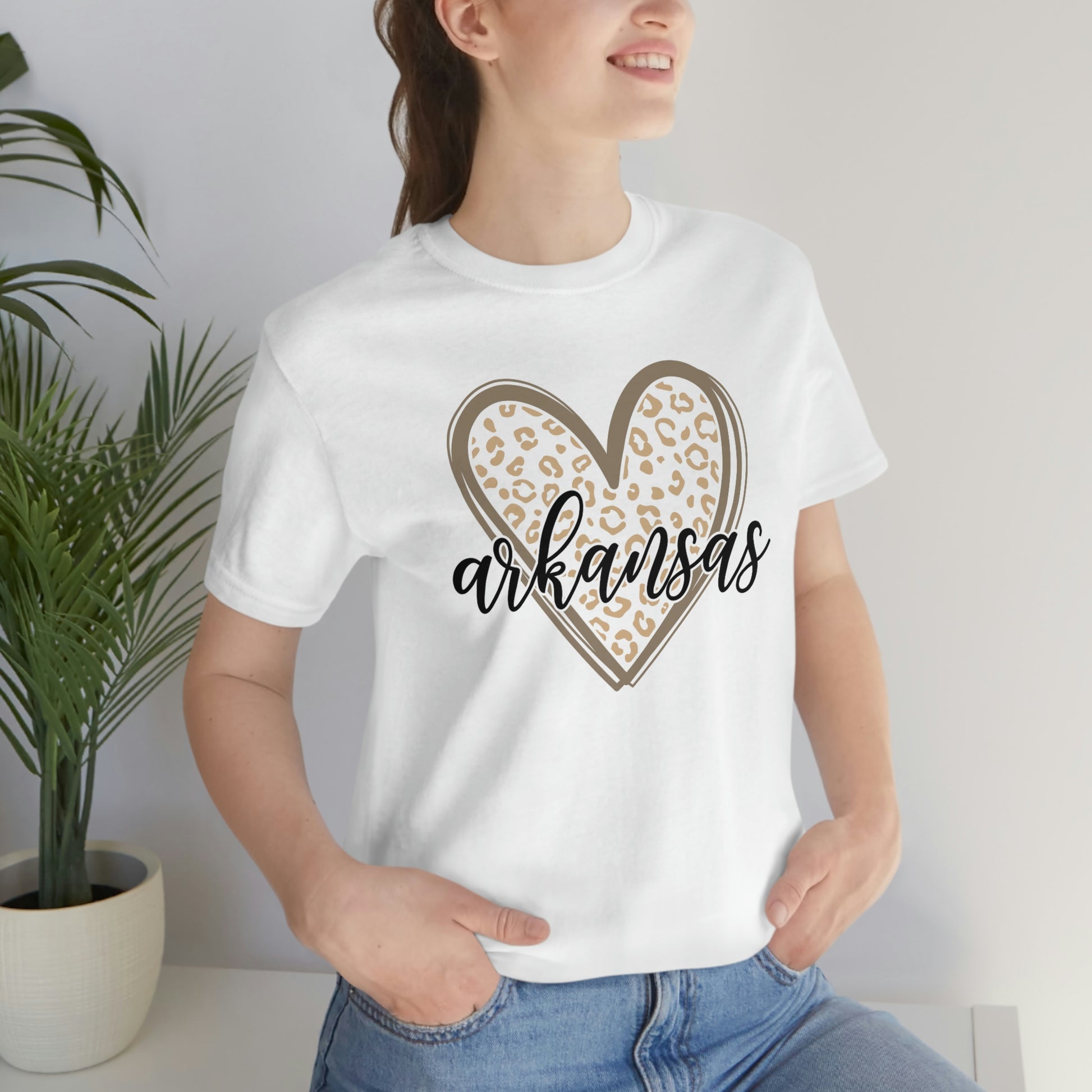 Arkansas Heart Leopard Print US Flag Unisex Jersey Short Sleeve Tee Tshirt T-shirt