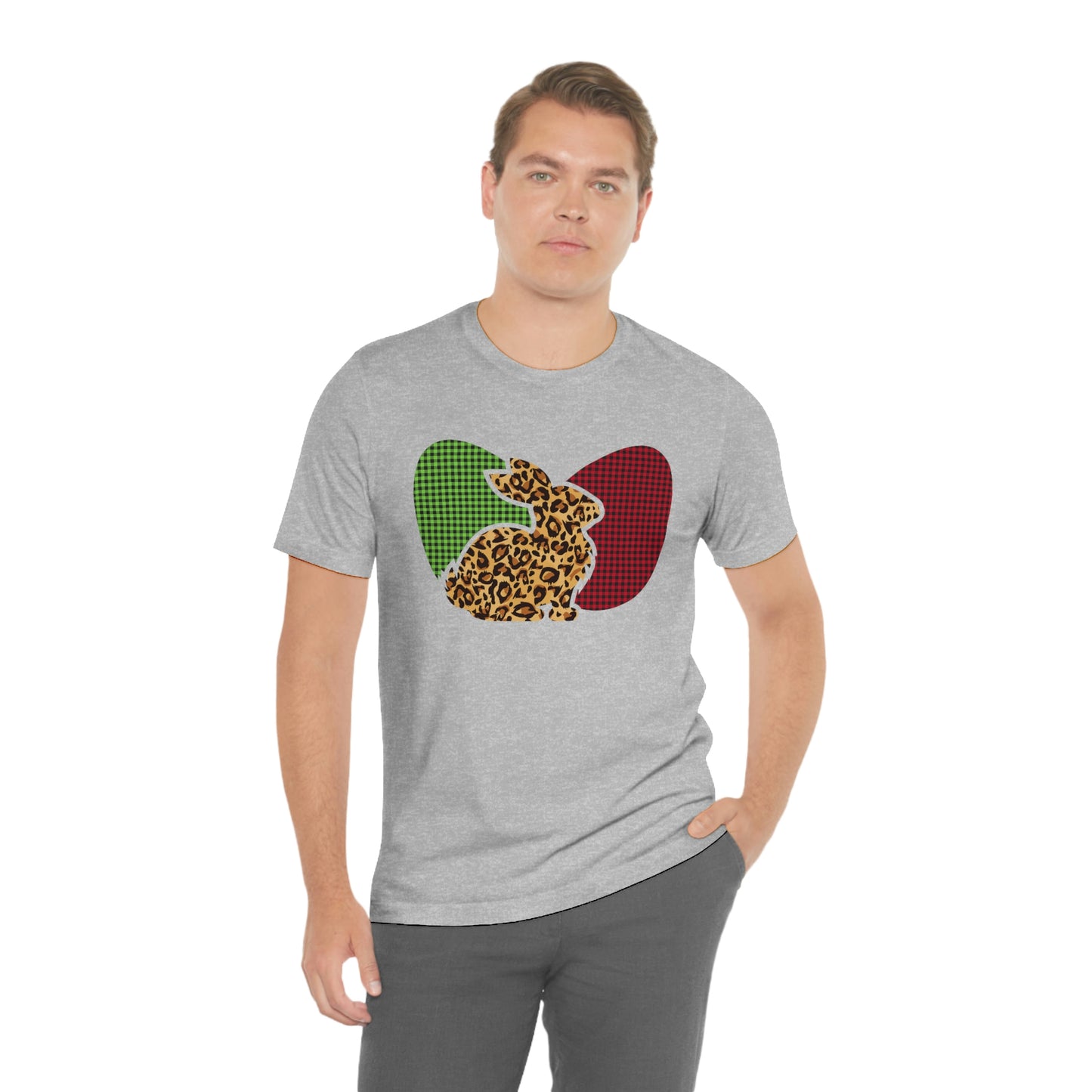 Leopard Print Plaid Eggs Easter Spring Print Unisex Jersey Short Sleeve Tee