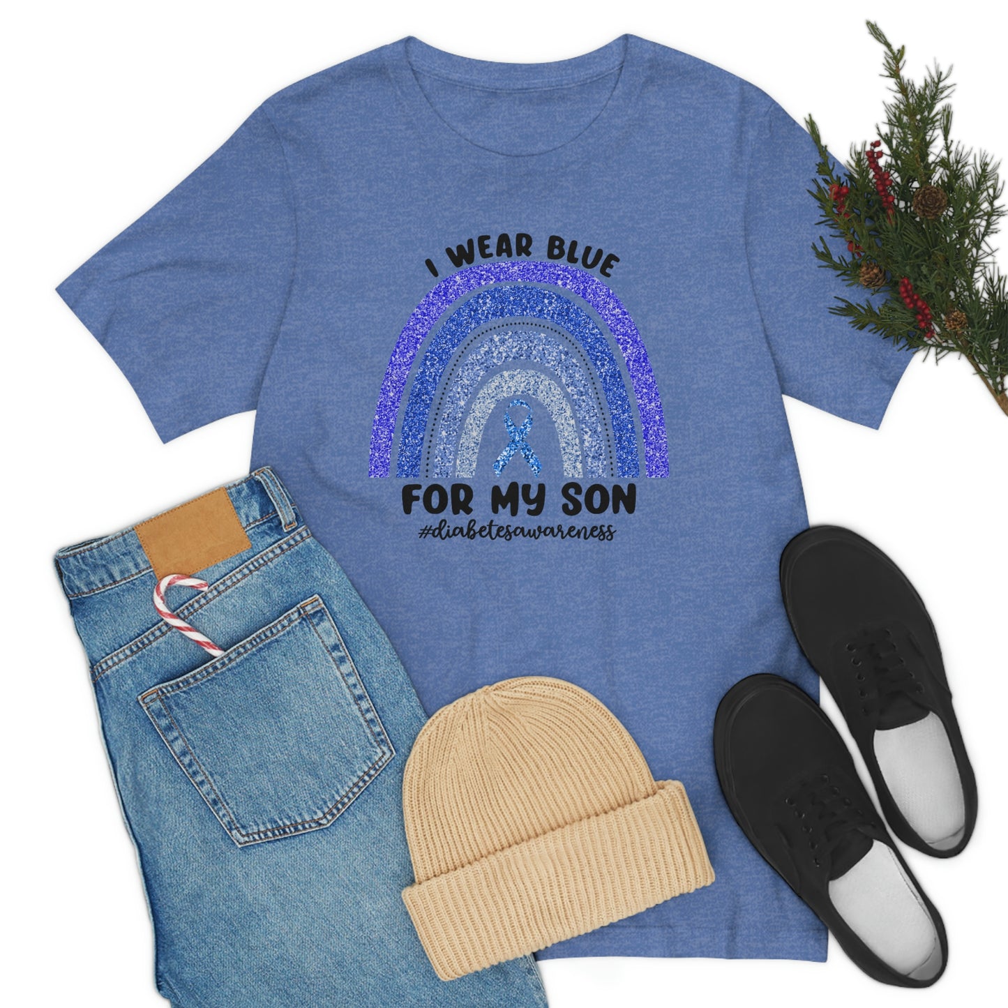 I Wear Blue For My Son Diabetes Awareness Print Unisex Jersey Short Sleeve Tee