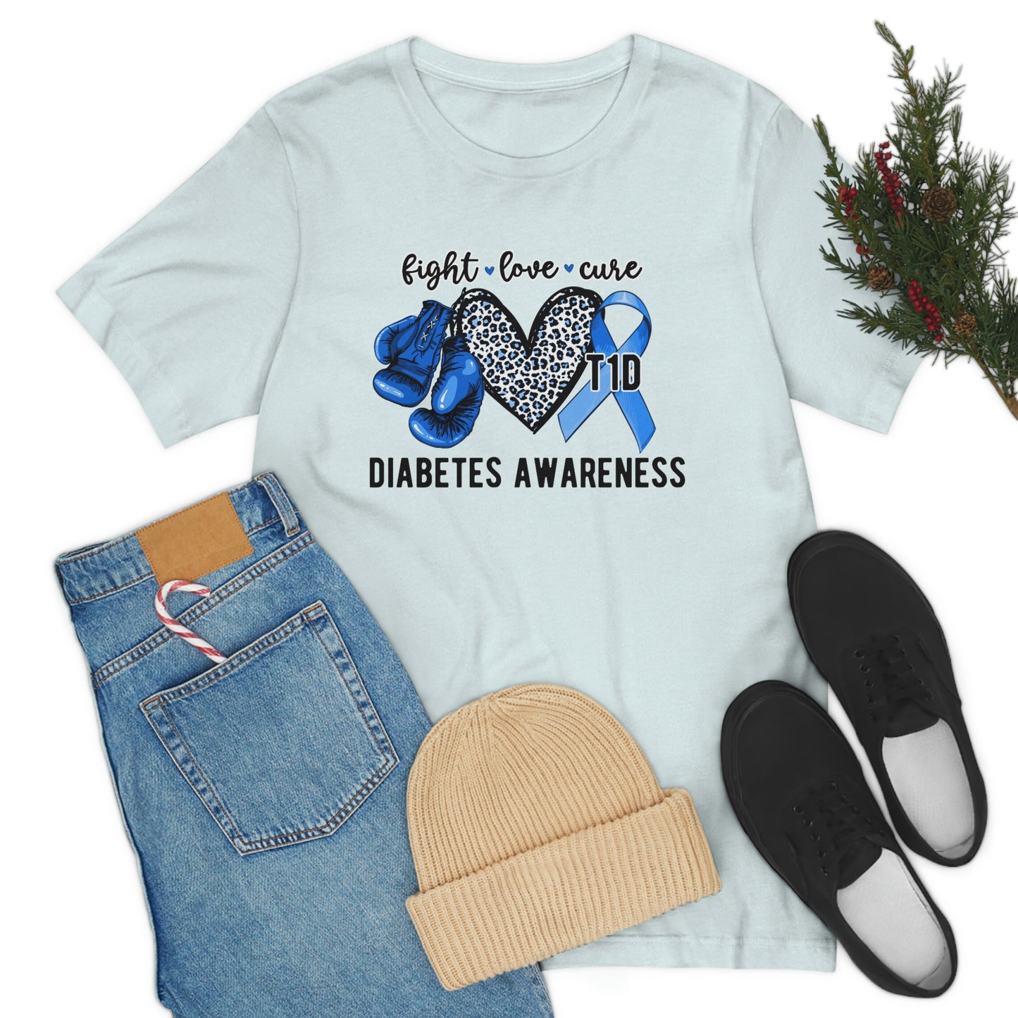 Fight Love Cure T1D Diabetes Awareness Print Unisex Jersey Short Sleeve Tee
