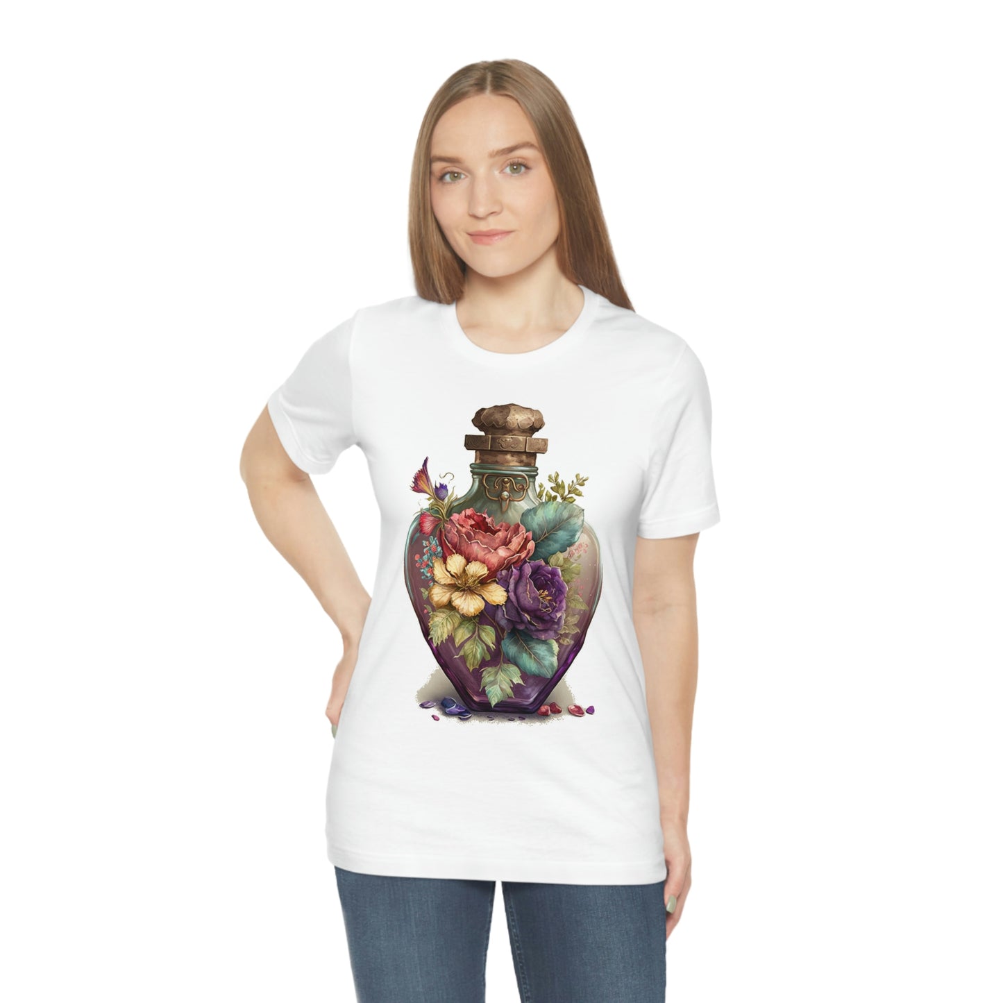 Vintage Bottle Floral Unisex Jersey Short Sleeve Tee
