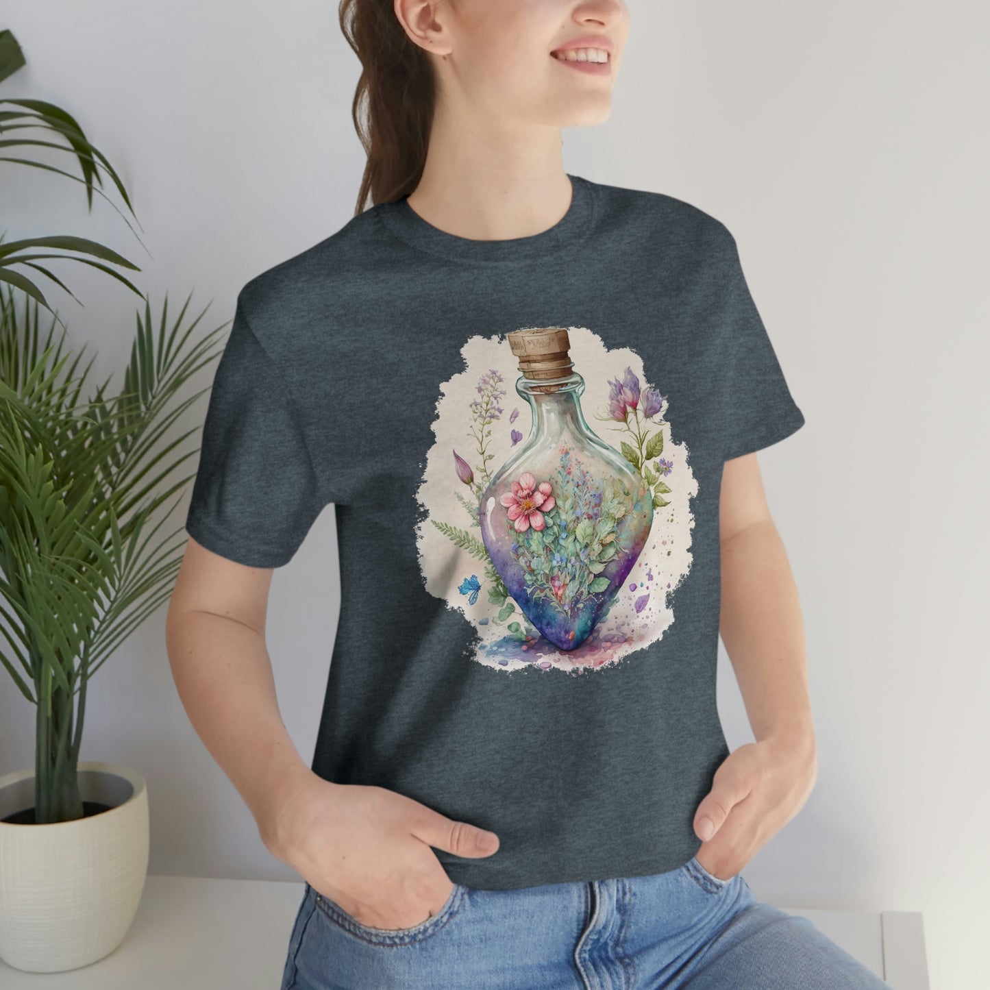 Vintage Bottle Floral Unisex Jersey Short Sleeve Tee