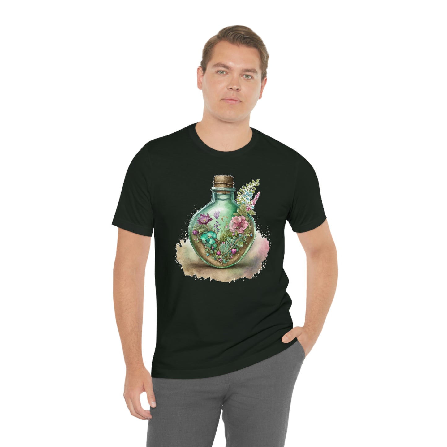 Vintage Bottle Floral Unisex Jersey Short Sleeve Tee