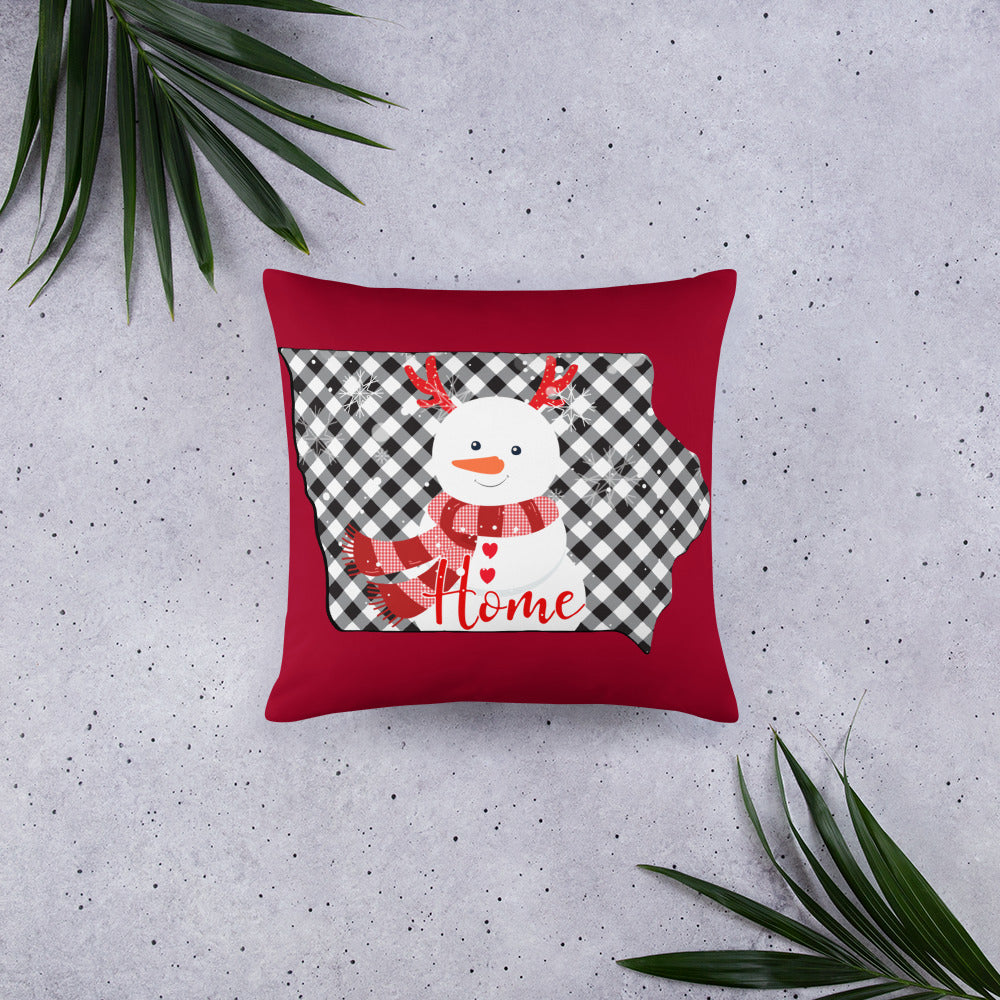 Iowa Gingham Snowman Throw Pillow