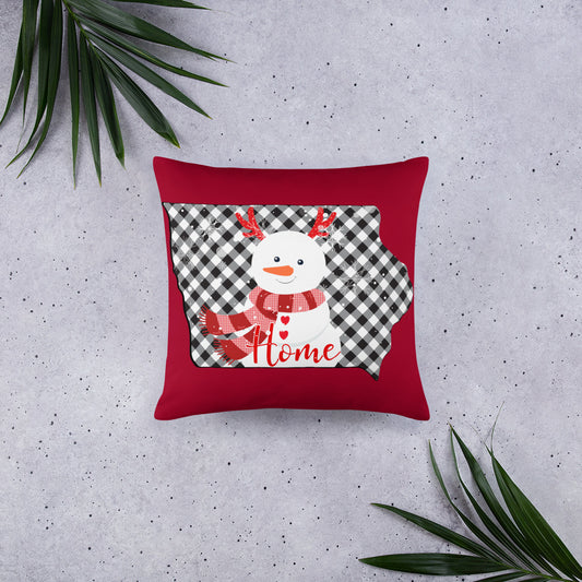 Iowa Gingham Snowman Throw Pillow