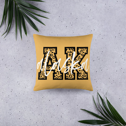 Alaska AK Leopard Print Letters White Script Throw Pillow