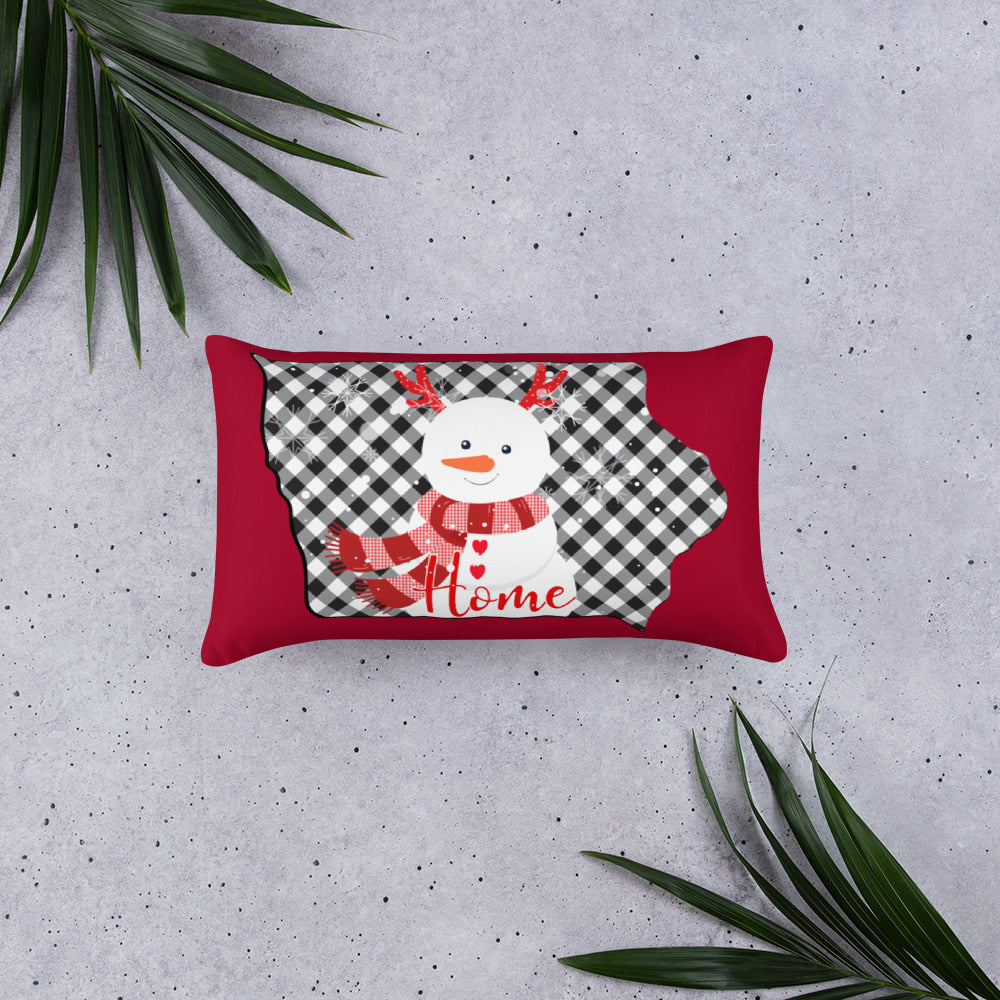 Iowa Gingham Snowman Throw Pillow