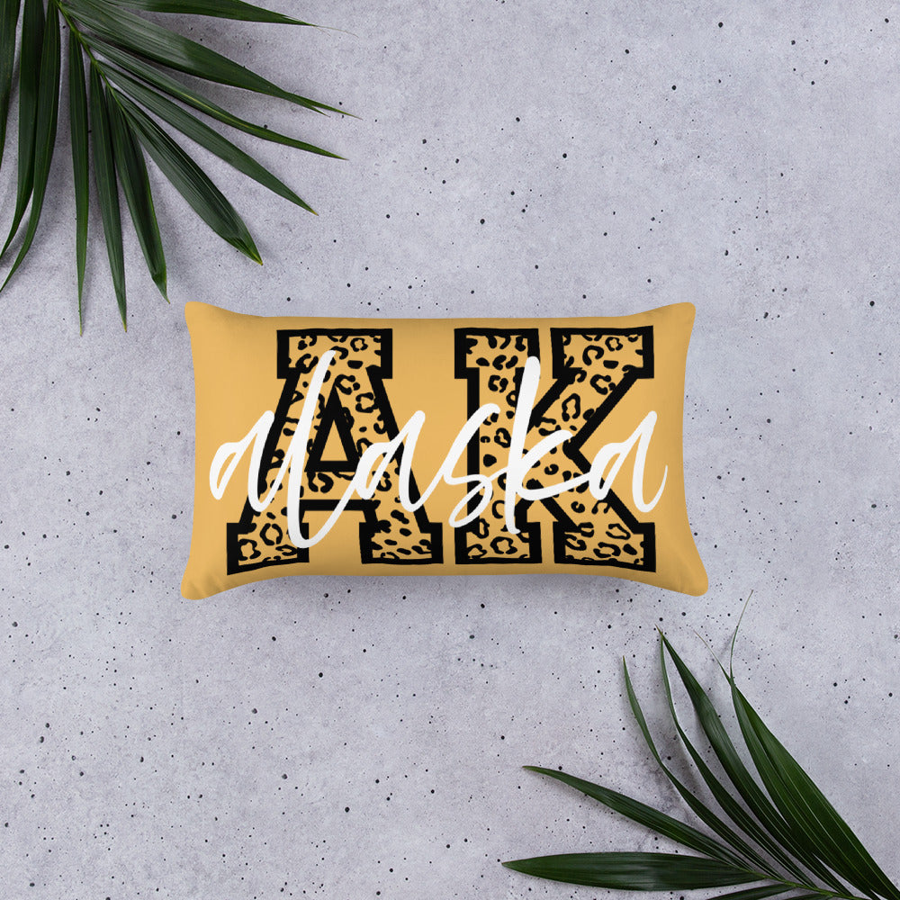 Alaska AK Leopard Print Letters White Script Throw Pillow