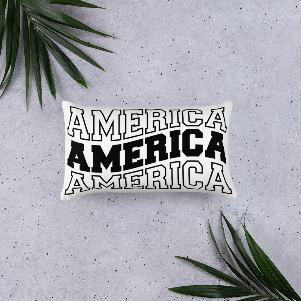 America Wavy Text Throw Pillow