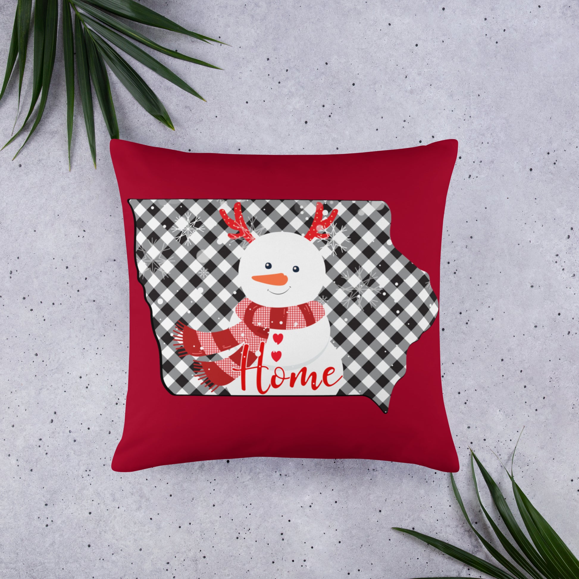 Iowa Gingham Snowman Throw Pillow
