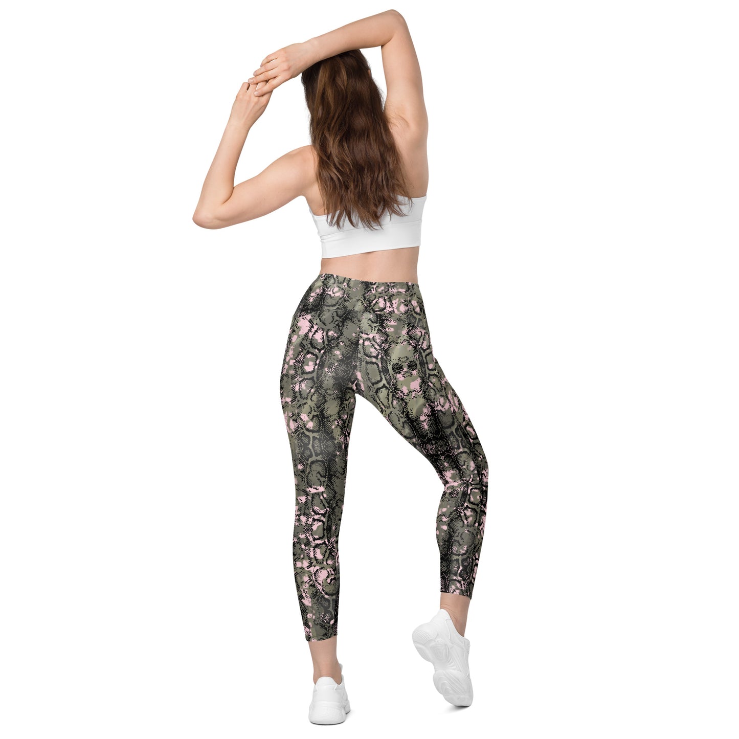 Snakeskin Design Crossover Leggings With Pockets