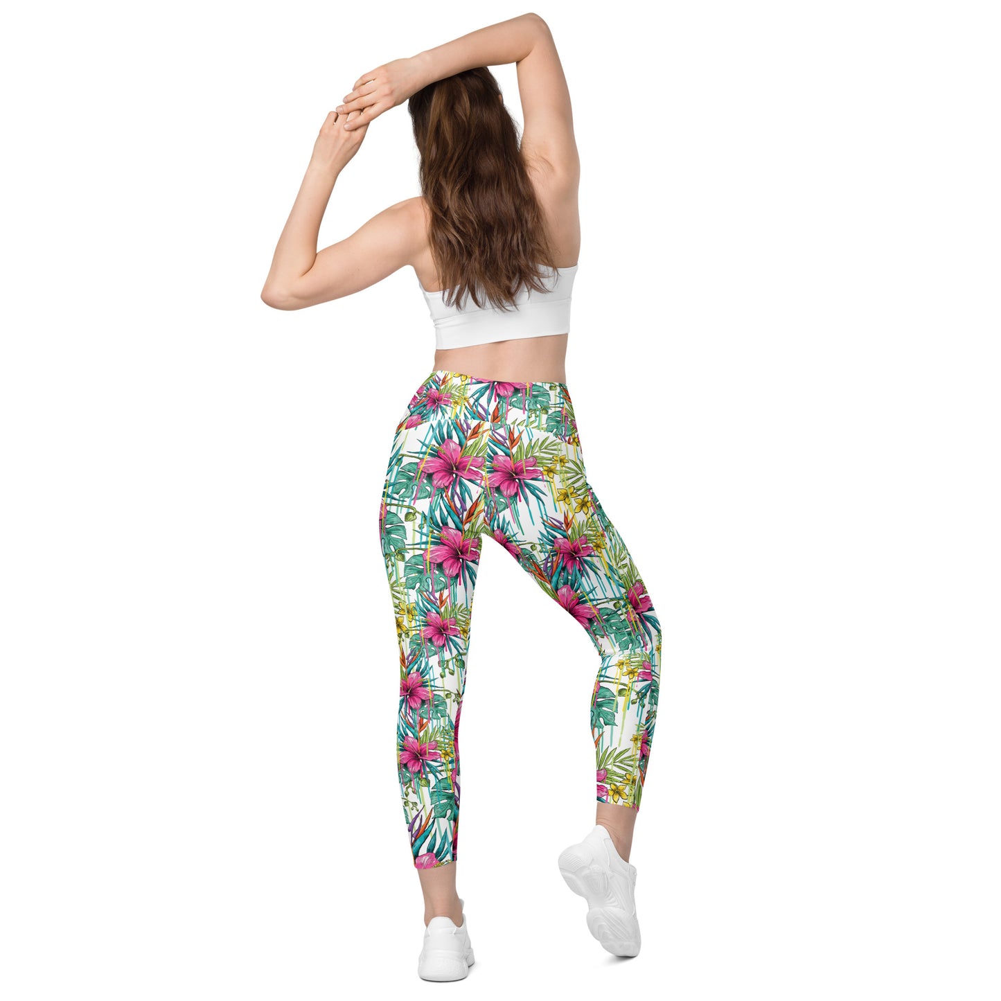 Pink Flower Crossover leggings with pockets