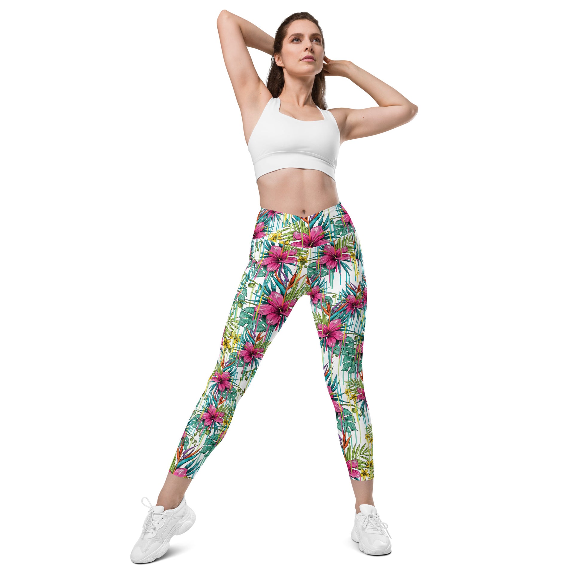 Pink Flower Crossover leggings with pockets