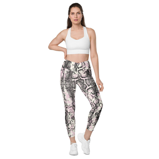 Snakeskin Design Crossover Leggings With Pockets