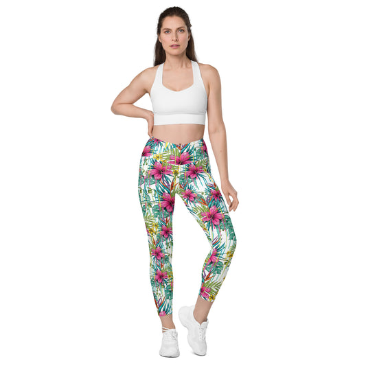 Pink Flower Crossover leggings with pockets