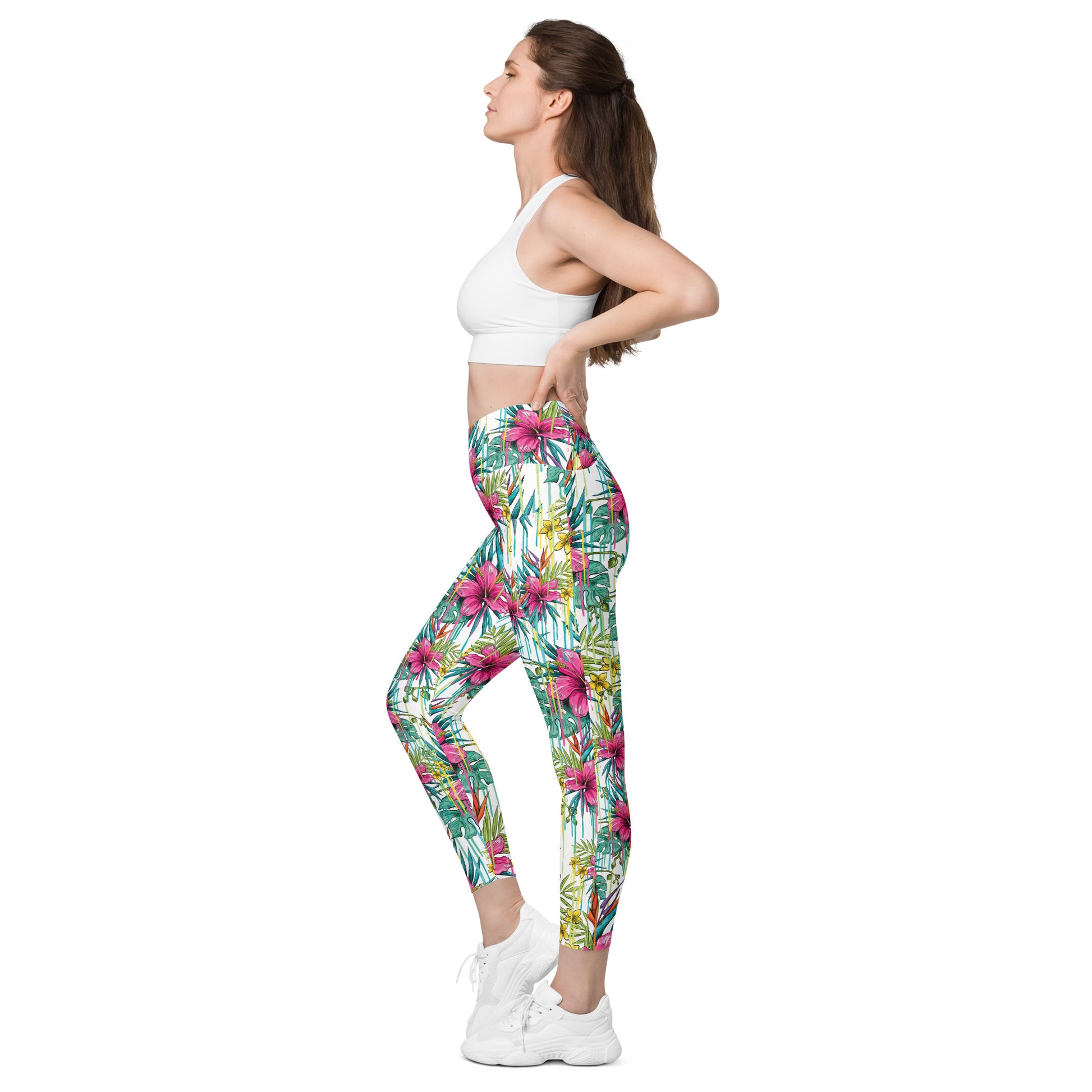 Pink Flower Crossover leggings with pockets