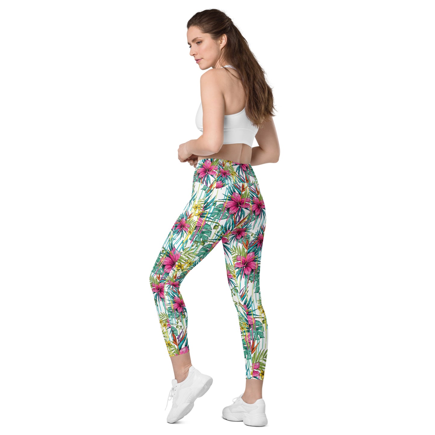 Pink Flower Crossover leggings with pockets