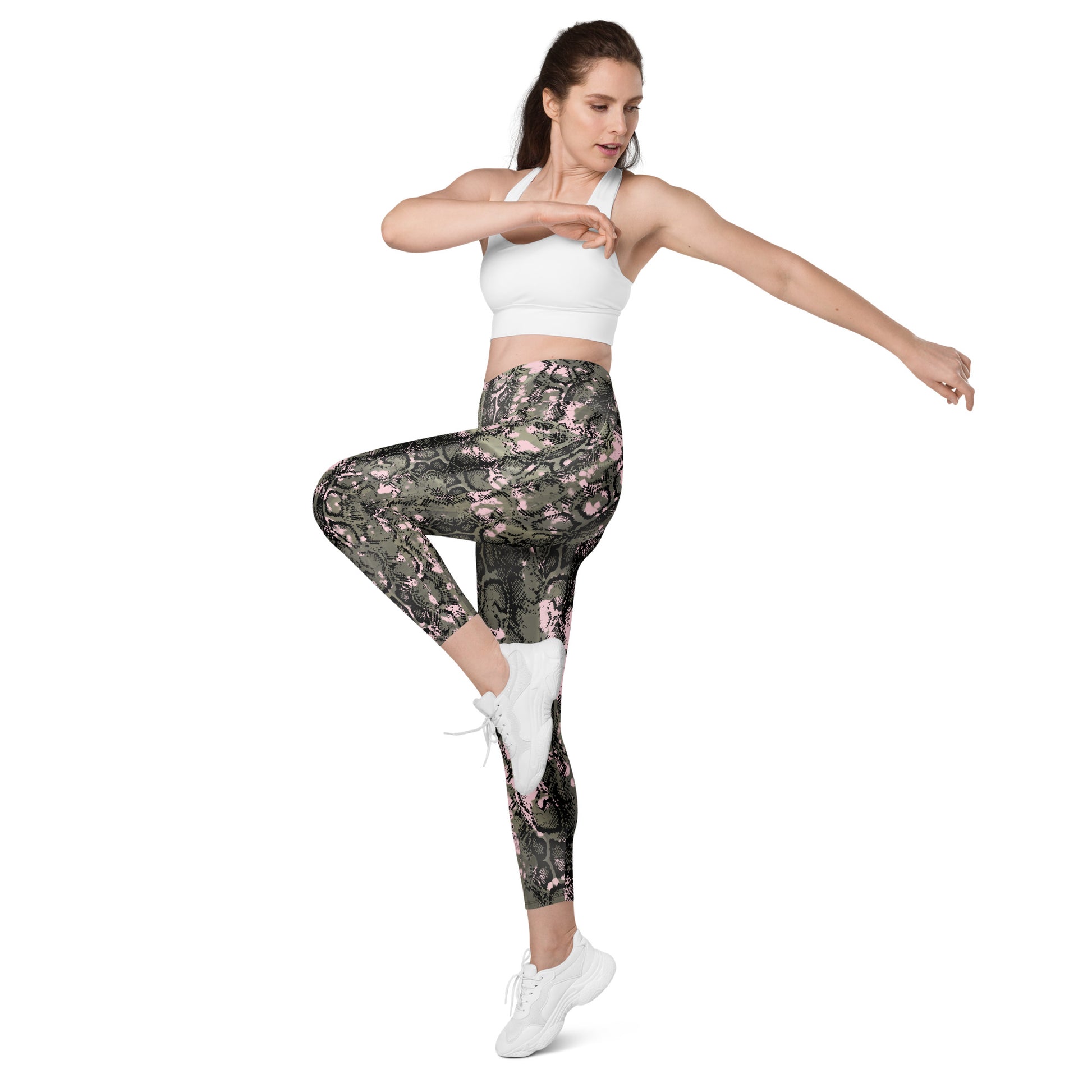Snakeskin Design Crossover Leggings With Pockets