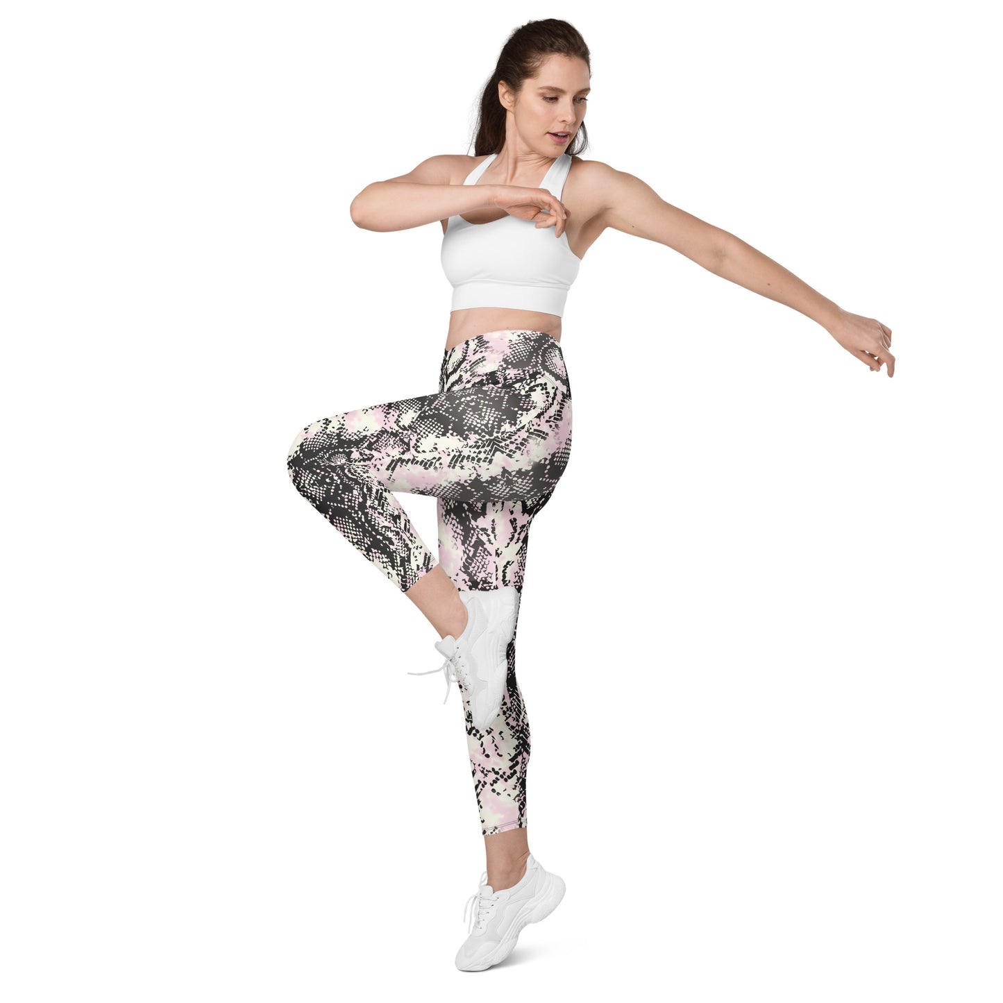 Snakeskin Design Crossover Leggings With Pockets