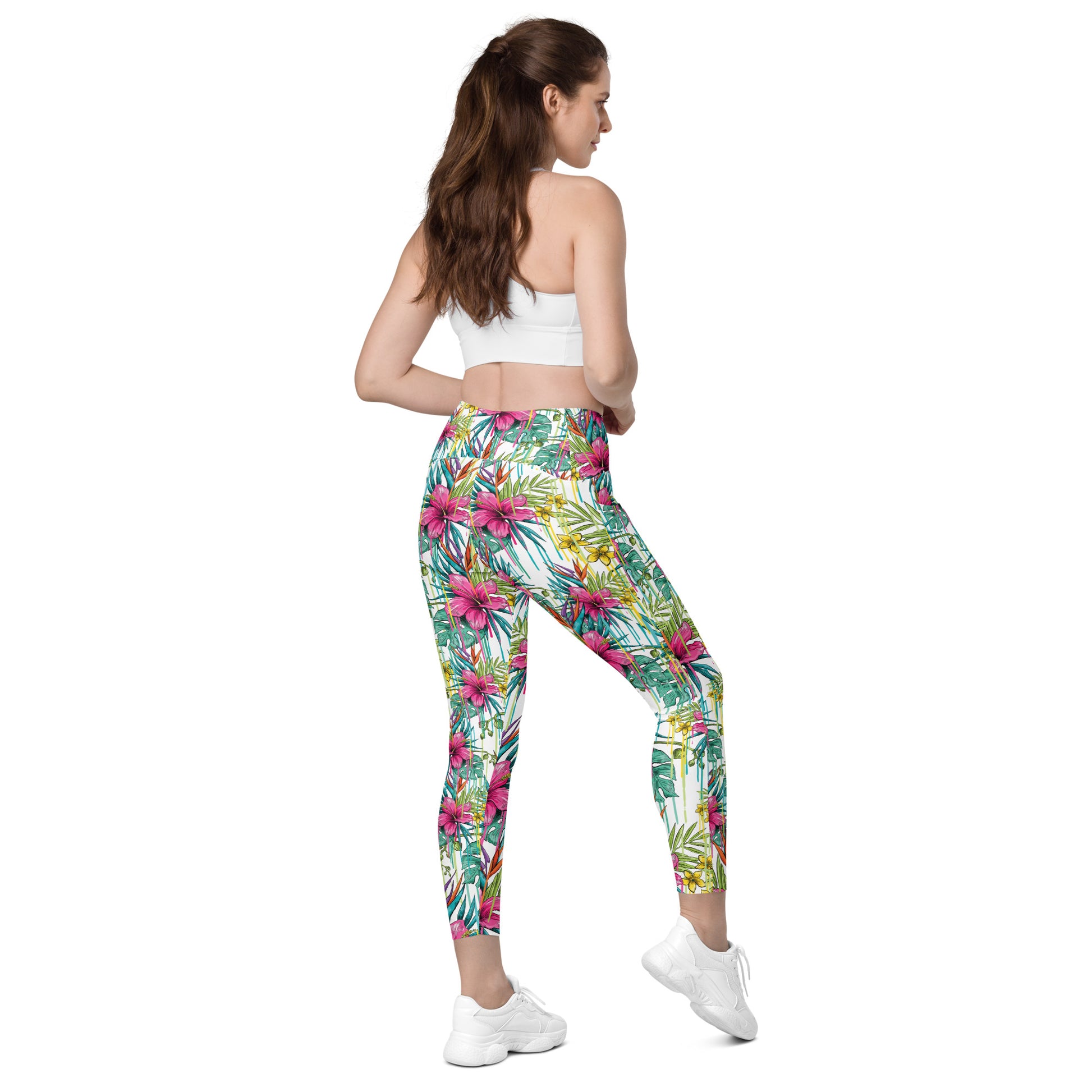 Pink Flower Crossover leggings with pockets