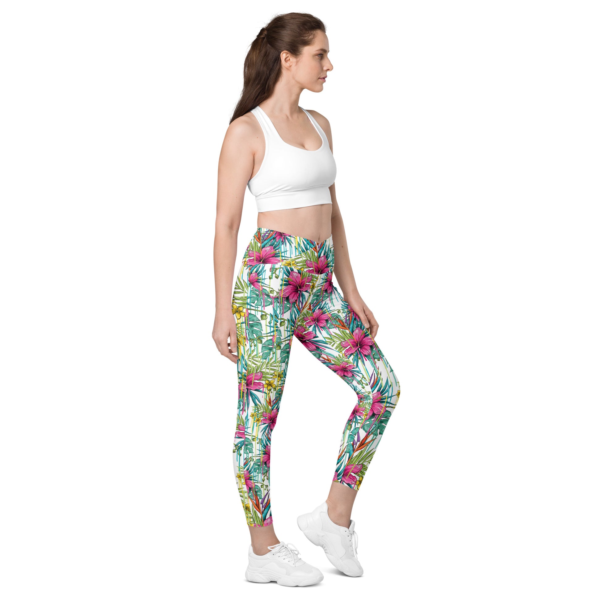 Pink Flower Crossover leggings with pockets