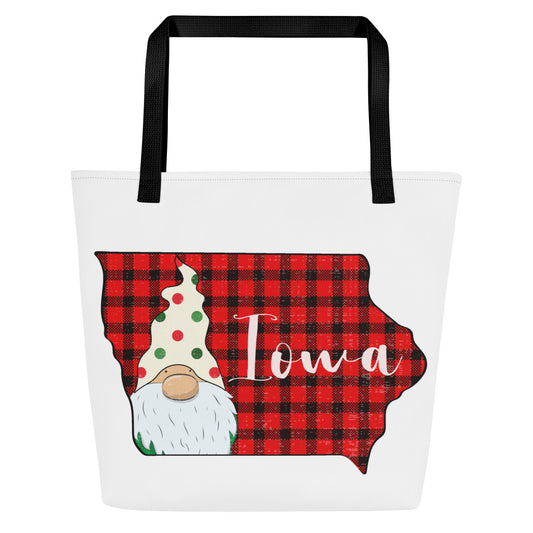 Iowa Plaid Gnome All-Over Print Large Tote Bag