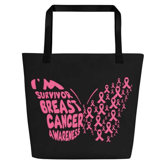 Breast Cancer Butterfly All-Over Print Large Tote Bag