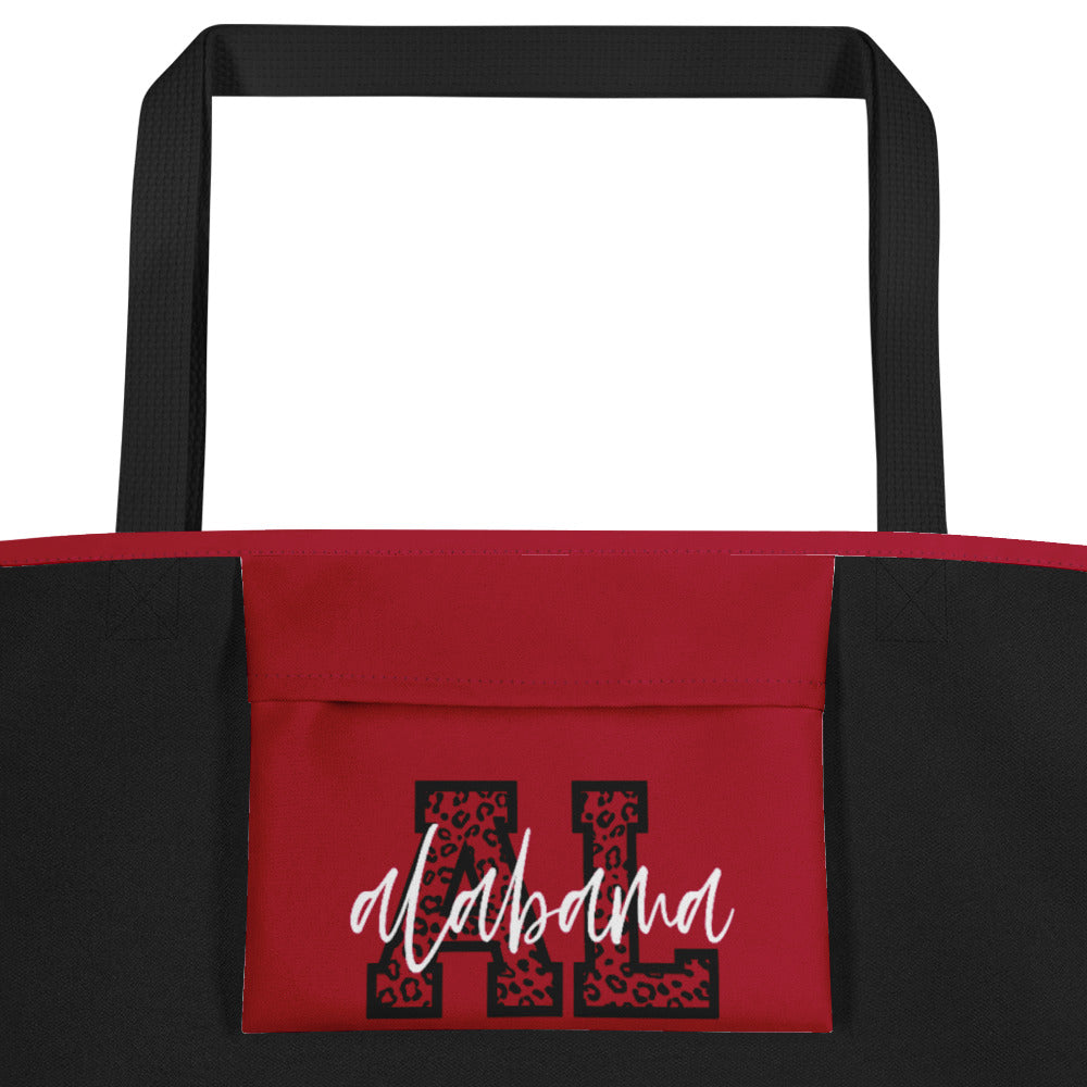 Alabama Script on Leopard AL All-Over Print Large Tote Bag
