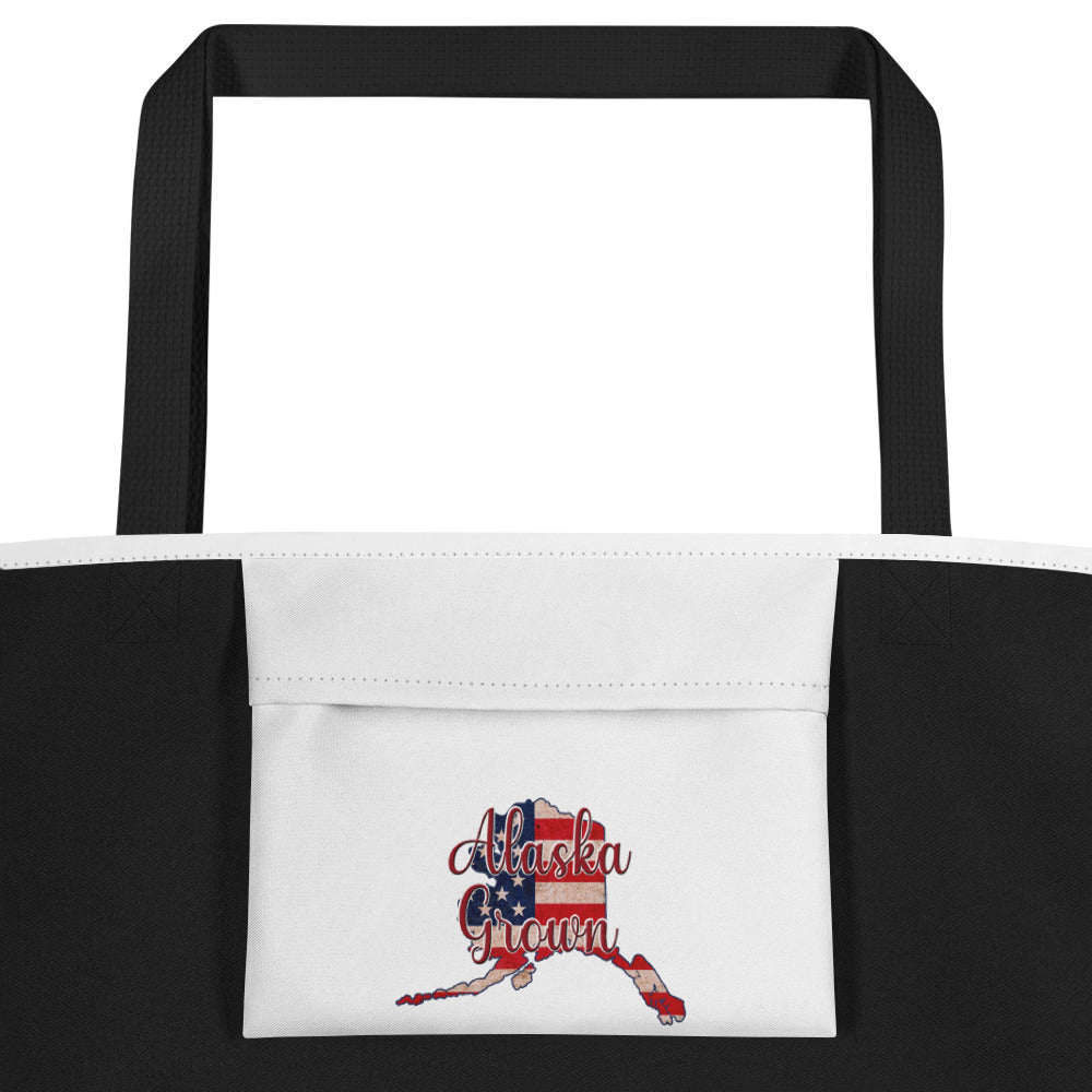 Alaska Grown on US Flag Large Tote Bag