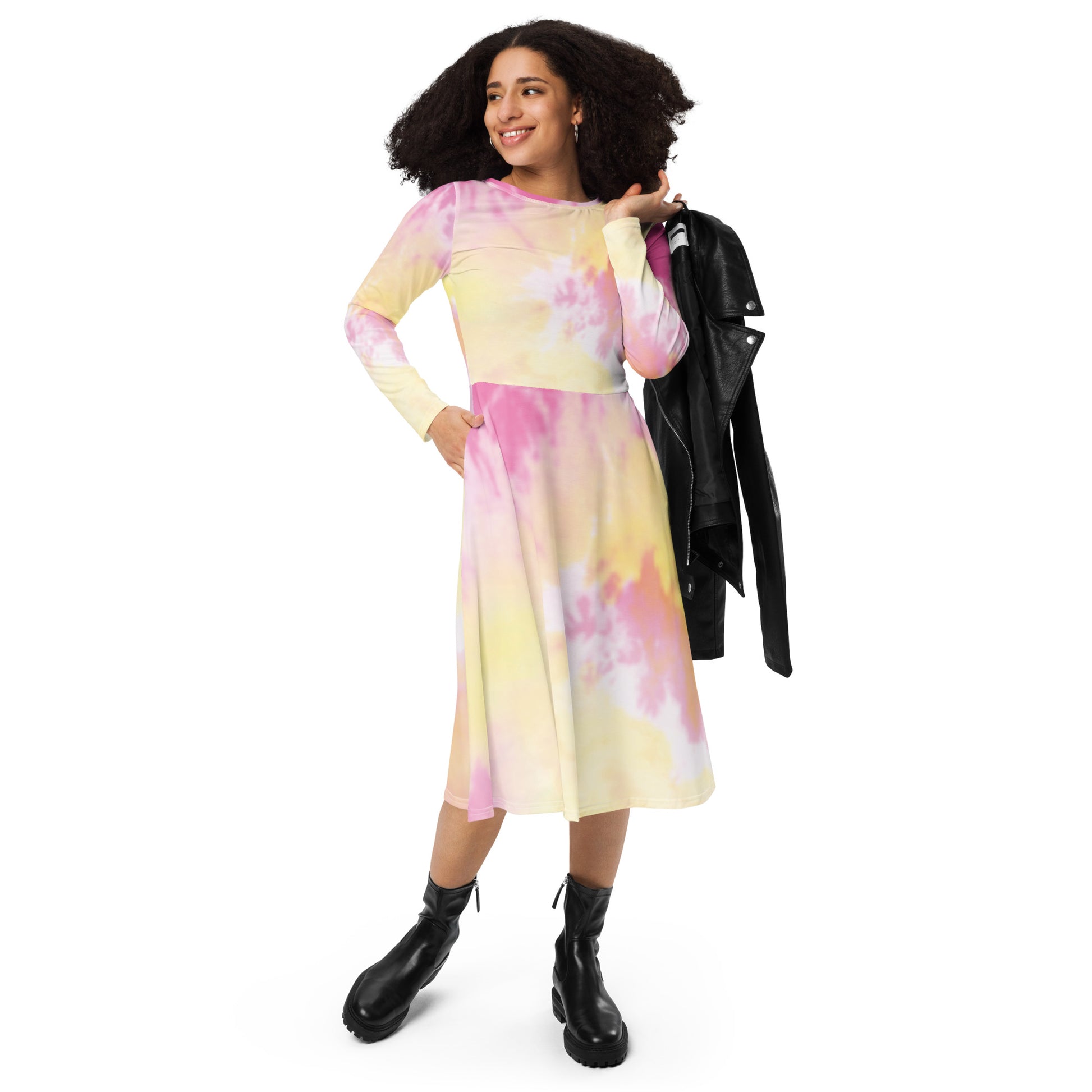 Tie Dye All-over print long sleeve midi dress