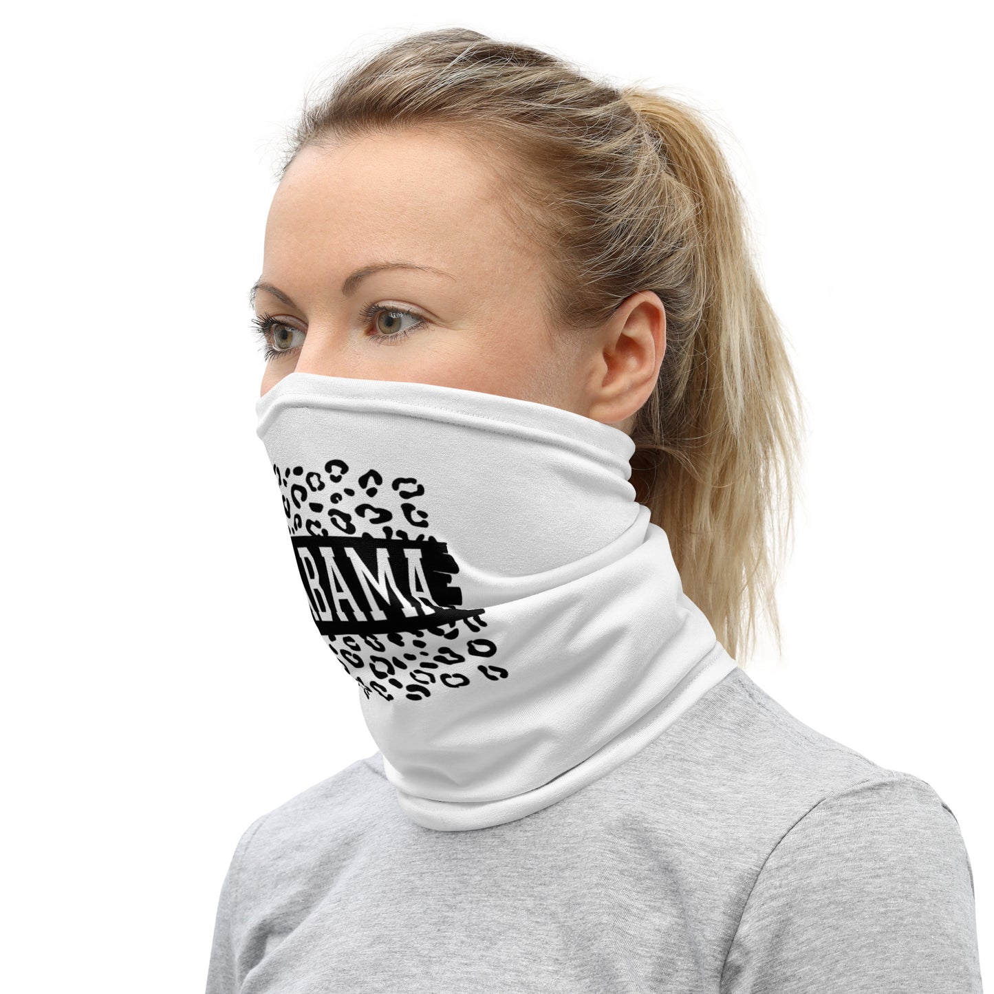 Alabama Black on Leopard Print Neck Gaiter