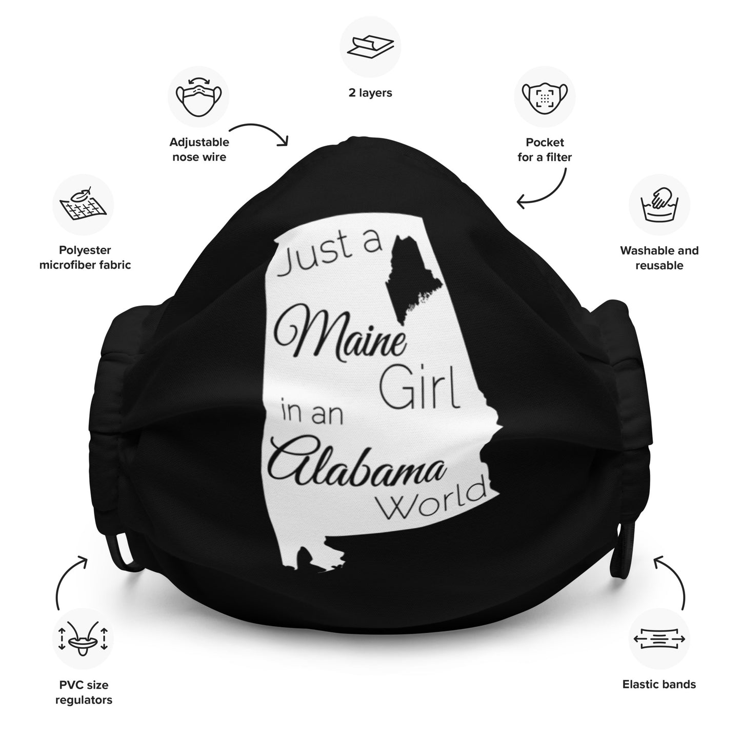 Just a Maine Girl in an Alabama World Premium face mask