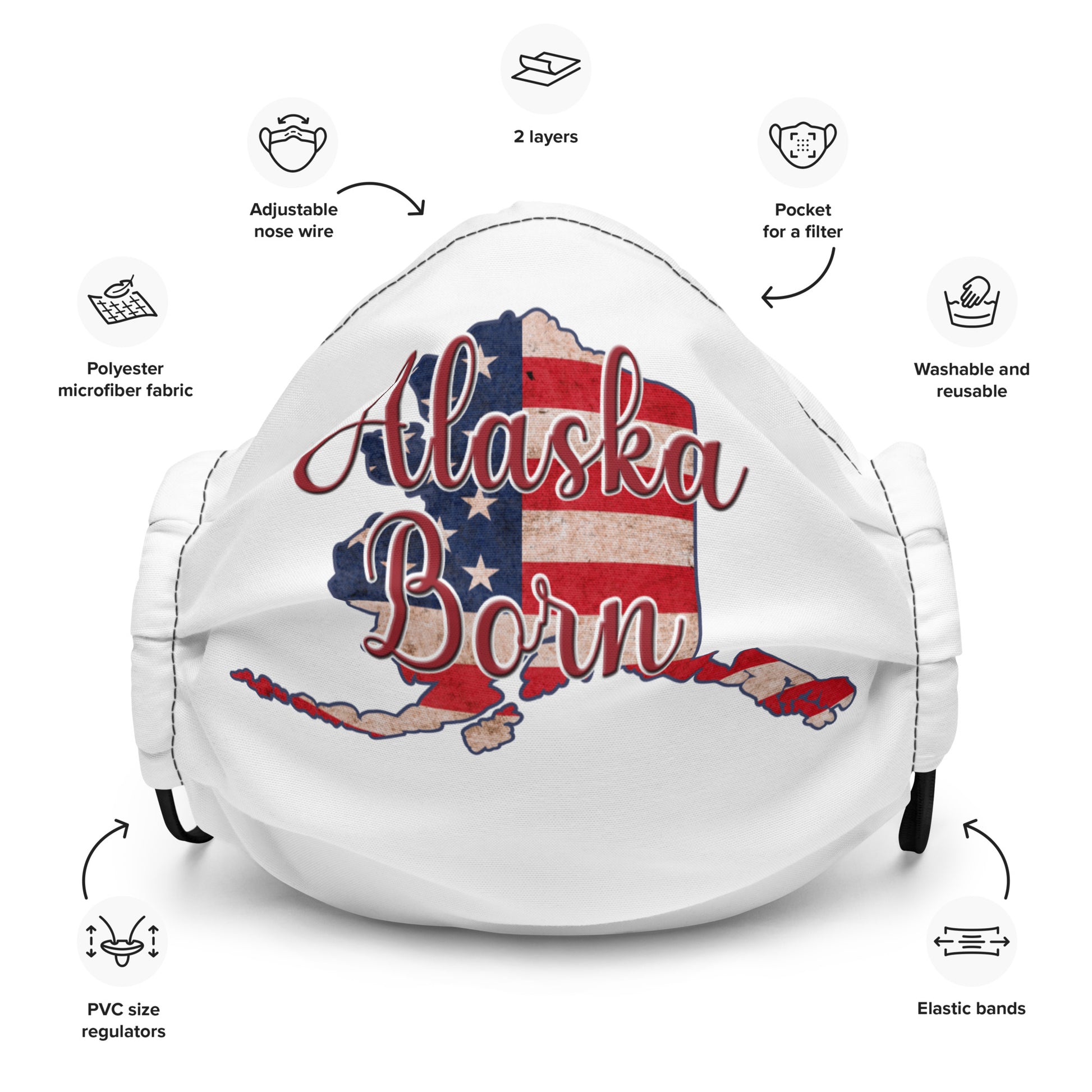 Alaska Born US Flag Premium Face Mask