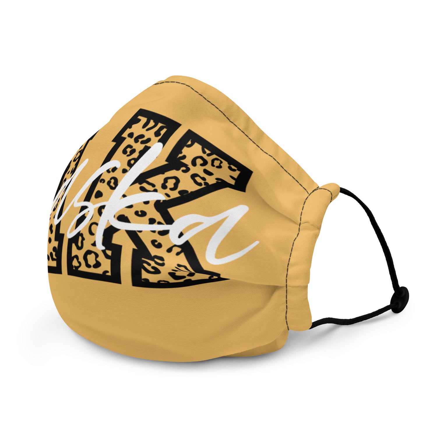 Alaska AK Leopard Print Letters White Script Premium Face Mask