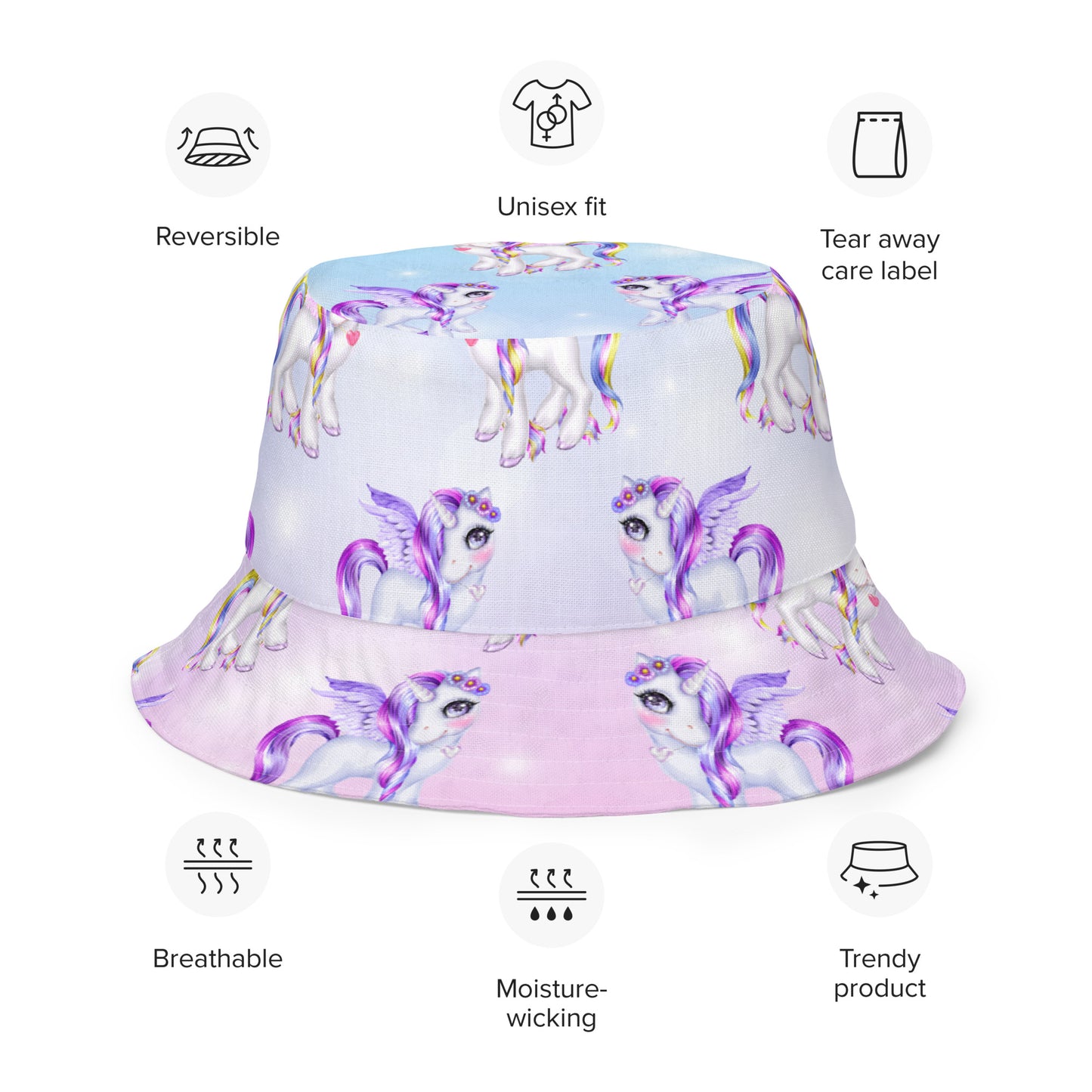 Unicorn Pink Purple Reversible Bucket Hat