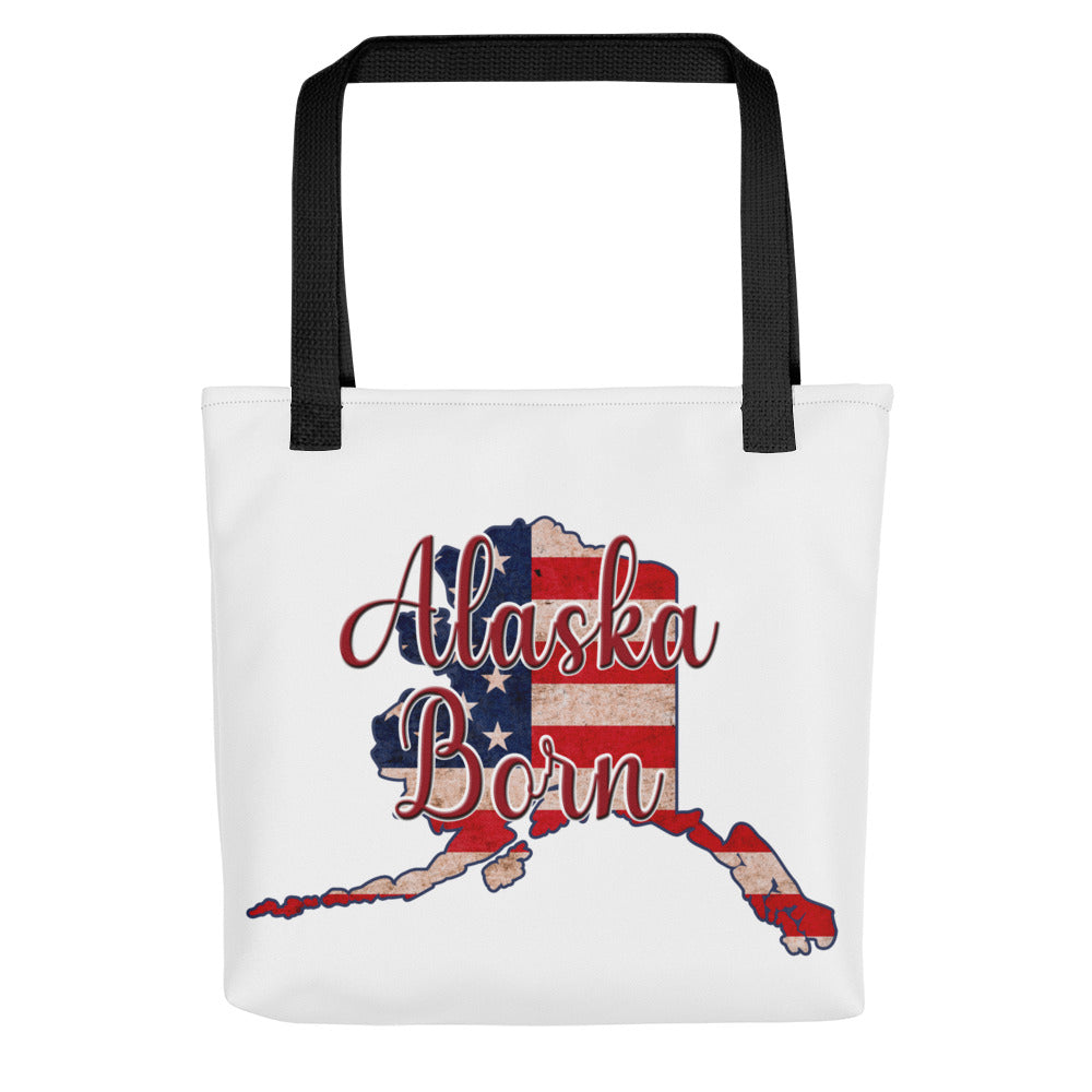 Alaska Born US Flag Tote Bag