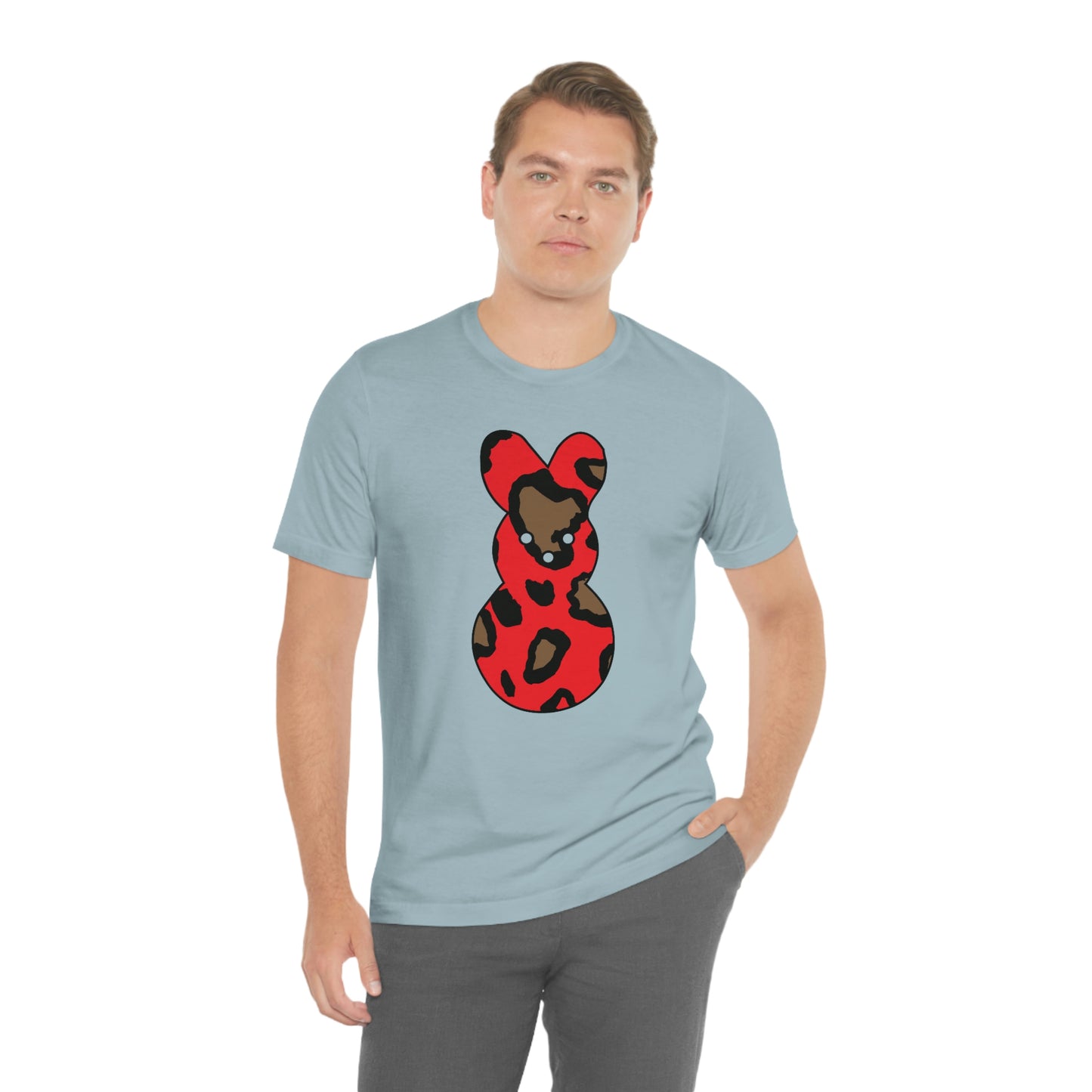 Red Leopard Print Bunny Easter Spring Print Unisex Jersey Short Sleeve Tee