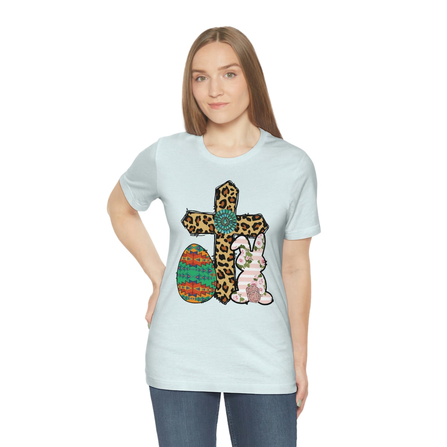 Cross Bunny Egg Easter Spring Print Unisex Jersey Short Sleeve Tee